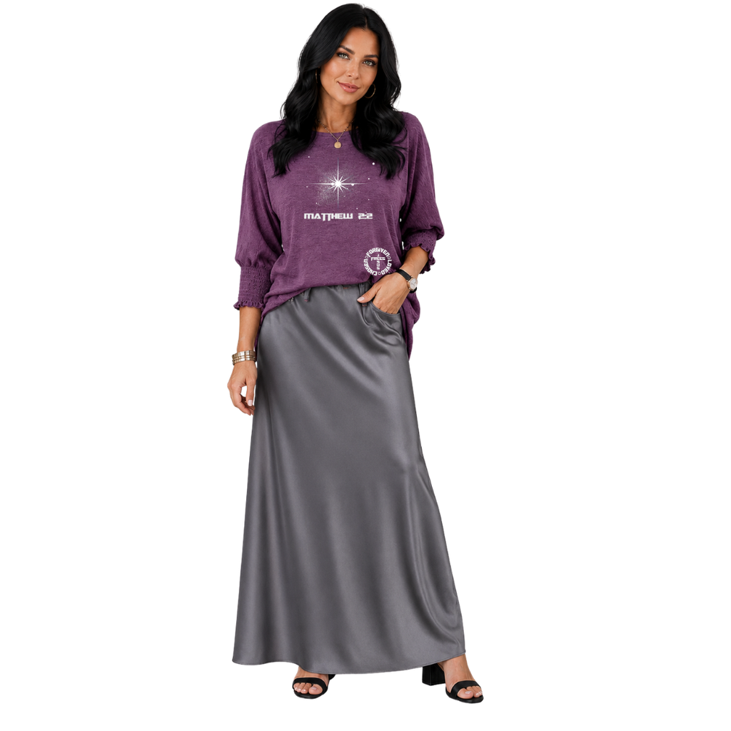 Jesus Frees - DK Women's Boat Neckline 3/4 Elastic Cuff - 153 Star of Bethlehem - Tillandsia Purple