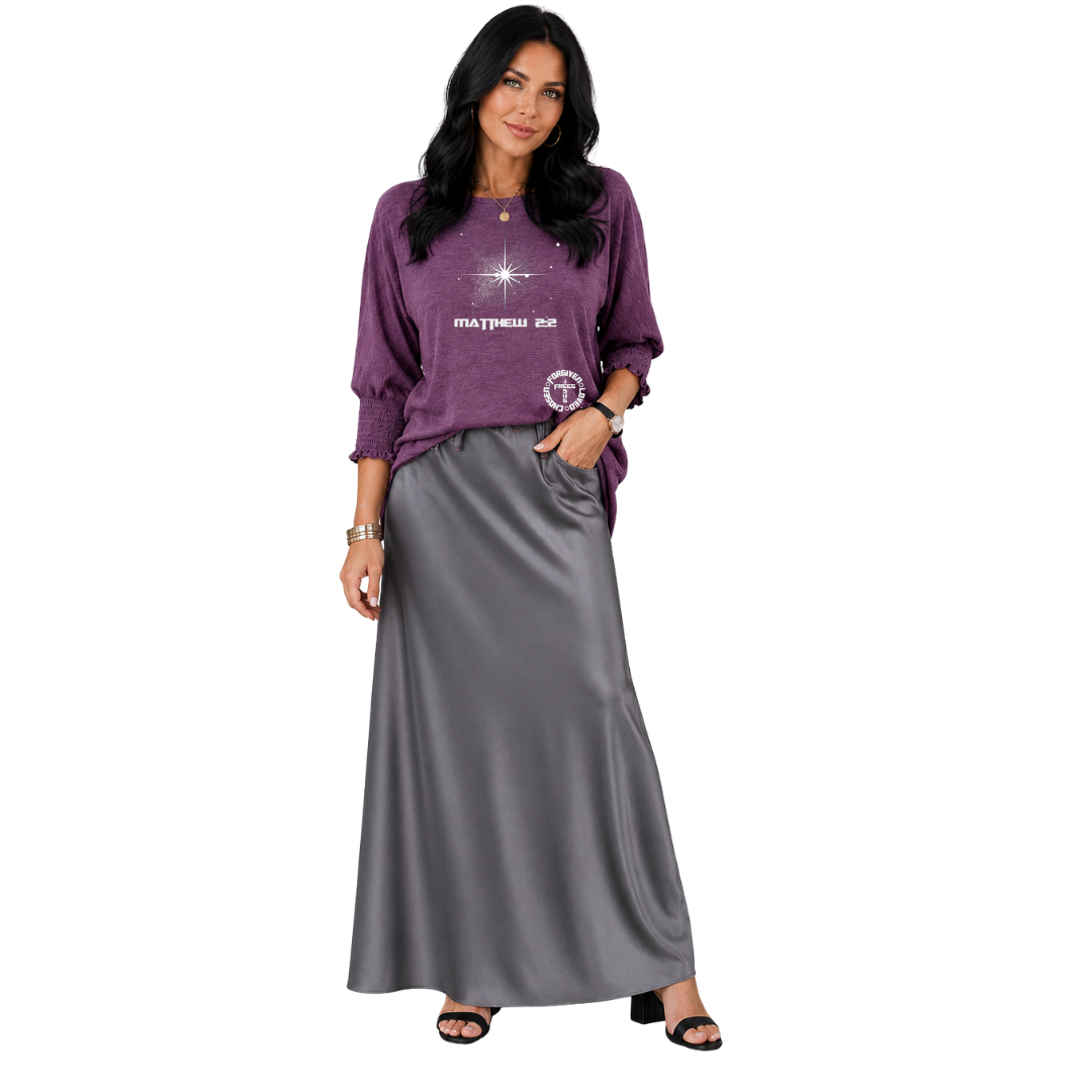 Jesus Frees - DK Women's Boat Neckline 3/4 Elastic Cuff - 153 Star of Bethlehem - Tillandsia Purple