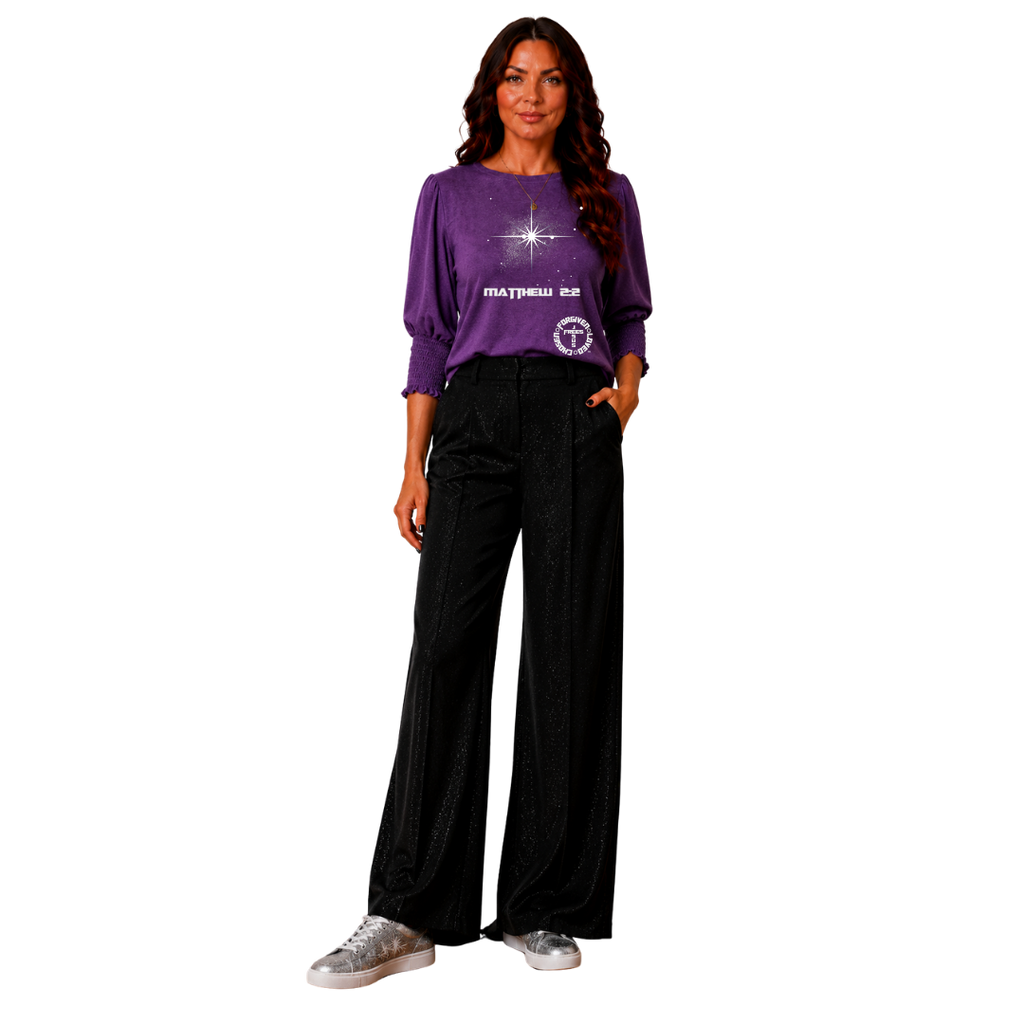 Jesus Frees - DK Women's Boat Neckline 3/4 Elastic Cuff - 153 Star of Bethlehem - Tillandsia Purple