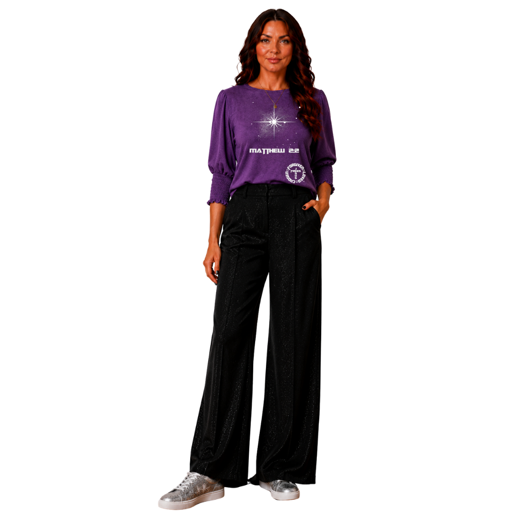 Jesus Frees - DK Women's Boat Neckline 3/4 Elastic Cuff - 153 Star of Bethlehem - Tillandsia Purple