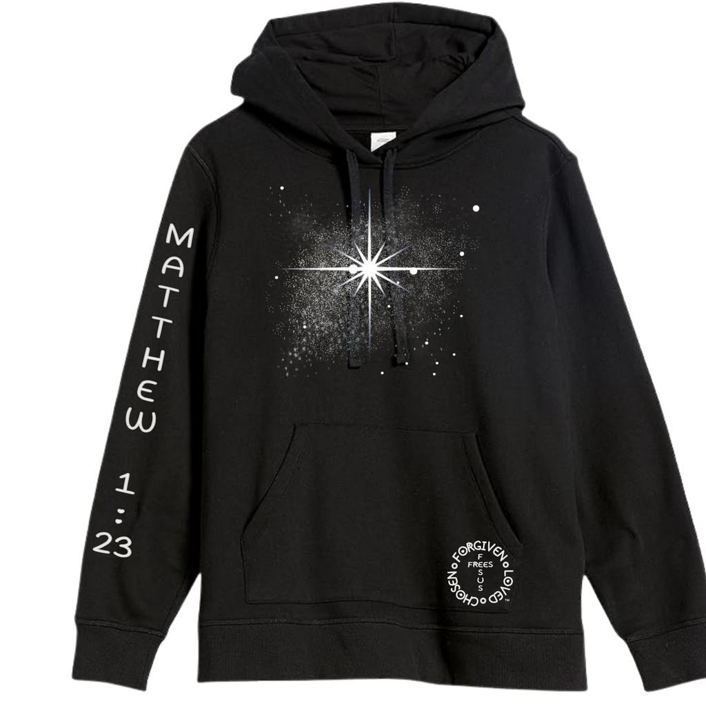 Jesus Frees | AE French Terry Pullover Hoodie | Font 303 Star of Bethlehem