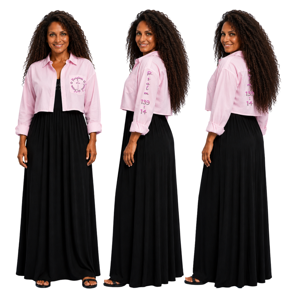 Jesus Frees | Cropped Lite Long Sleeve Pink Summer Jacket | Font 223 Pink-Gray
