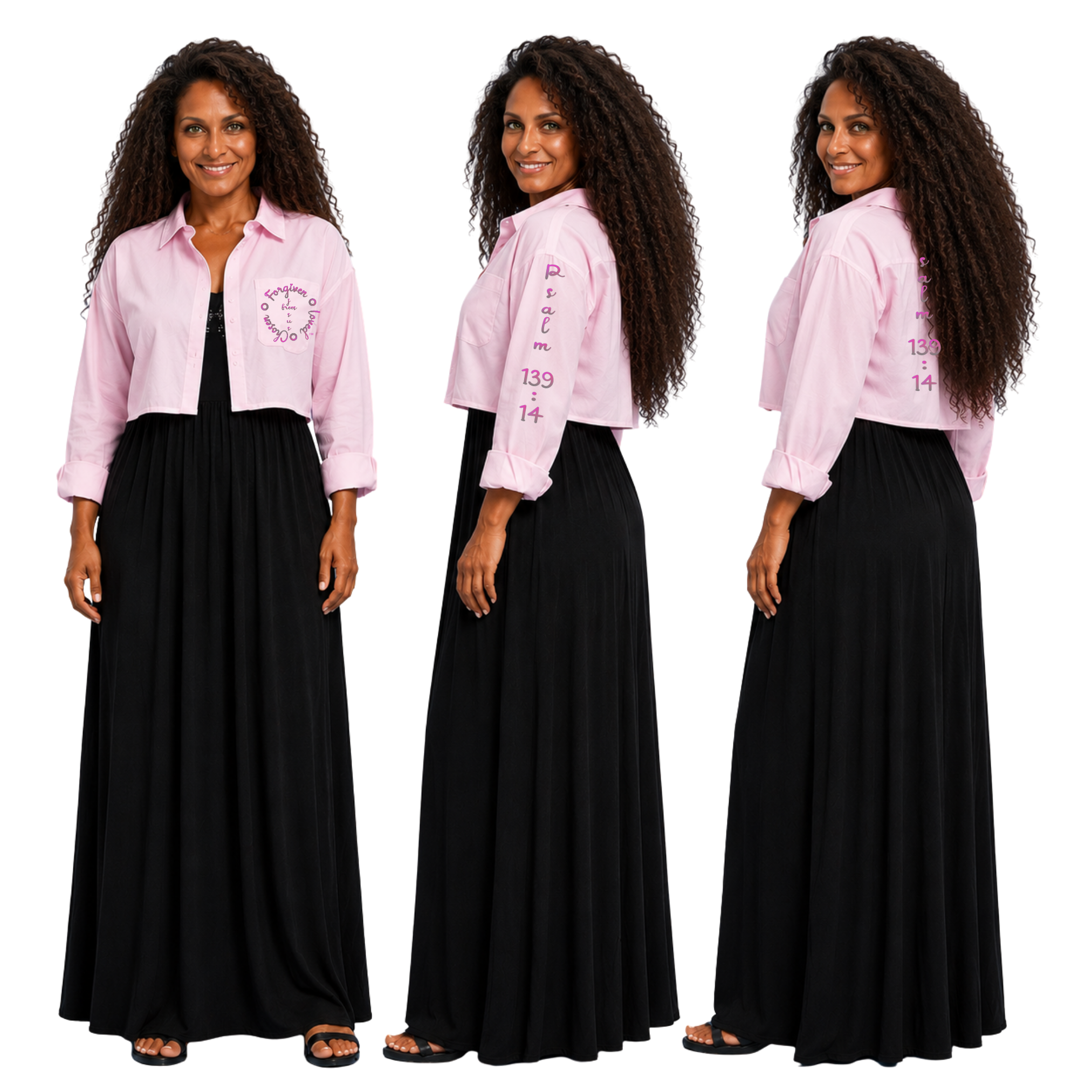 Jesus Frees | Cropped Lite Long Sleeve Pink Summer Jacket | Font 223 Pink-Gray