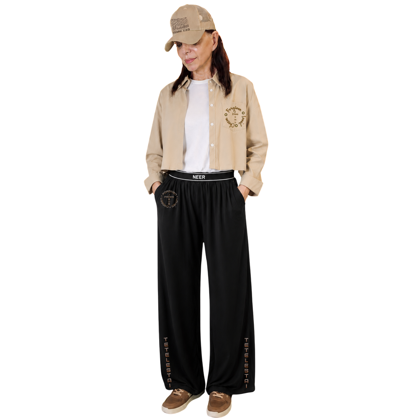 Jesus Frees - Cropped Lite Long Sleeve Summer Jacket - FONT 223 Brown