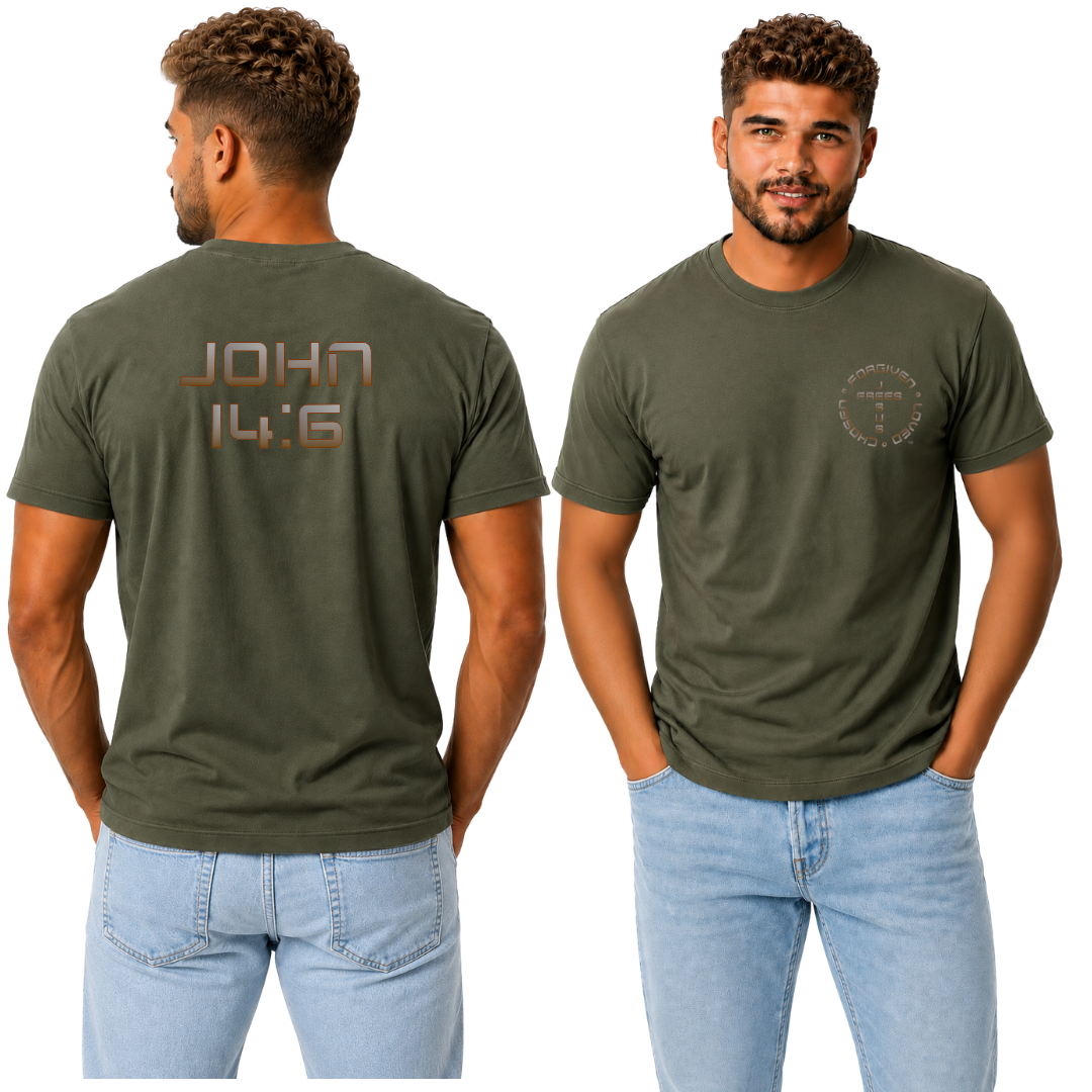Jesus Frees - G20 Military Green Ultra Cotton Men's T-Shirt - Font 49 Brown Gray Fade