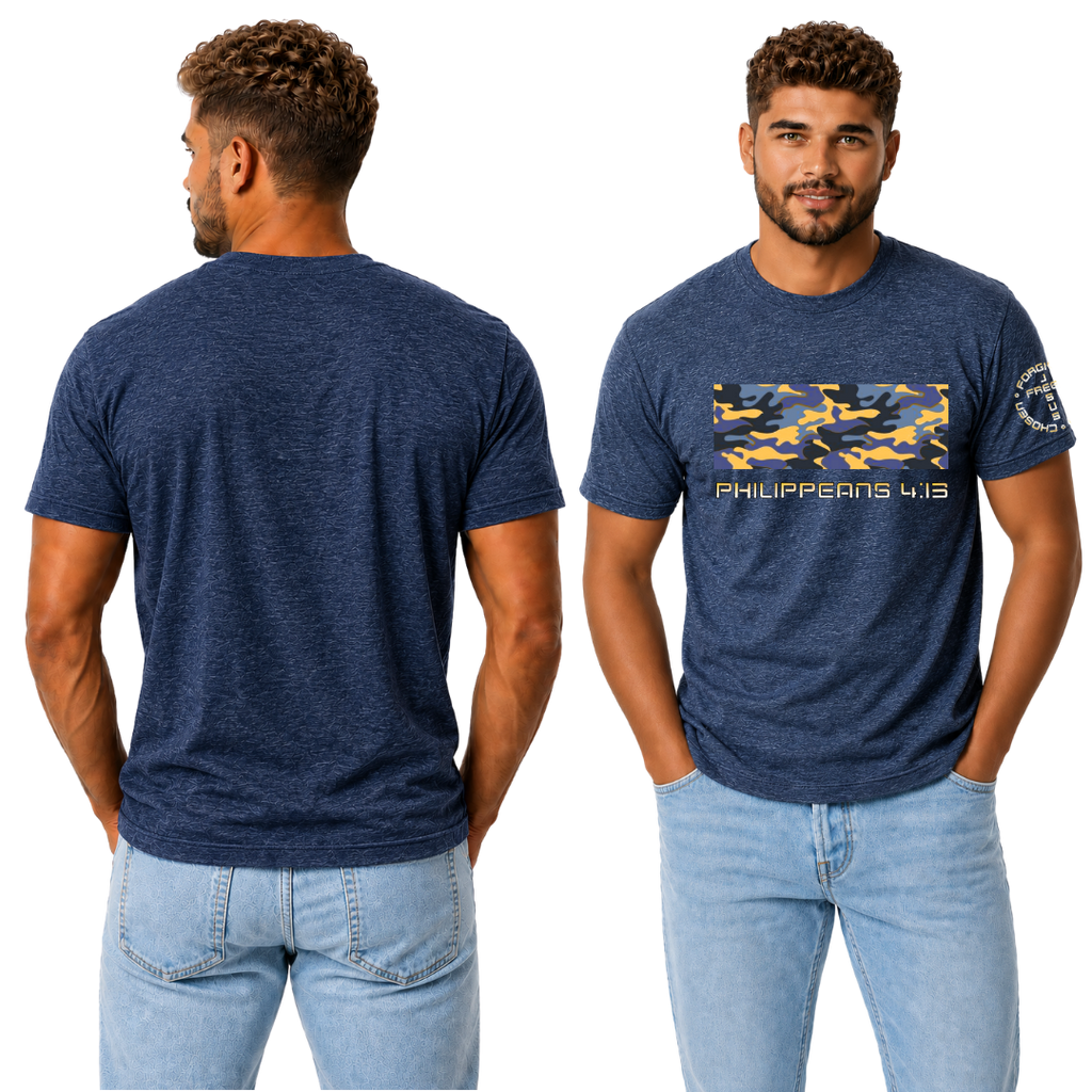 G20 ULTRA COTTON MEN'S T-SHIRT - CAMO BLUE YELLOW BLACK - 49 YELLOW PHILIPPEANS 4:13