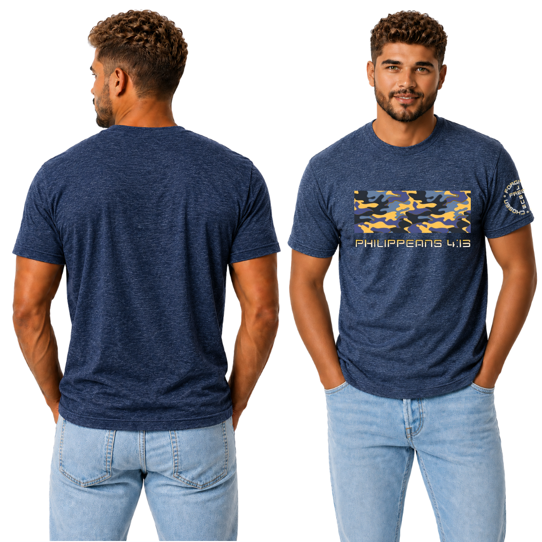 G20 ULTRA COTTON MEN'S T-SHIRT - CAMO BLUE YELLOW BLACK - 49 YELLOW PHILIPPEANS 4:13