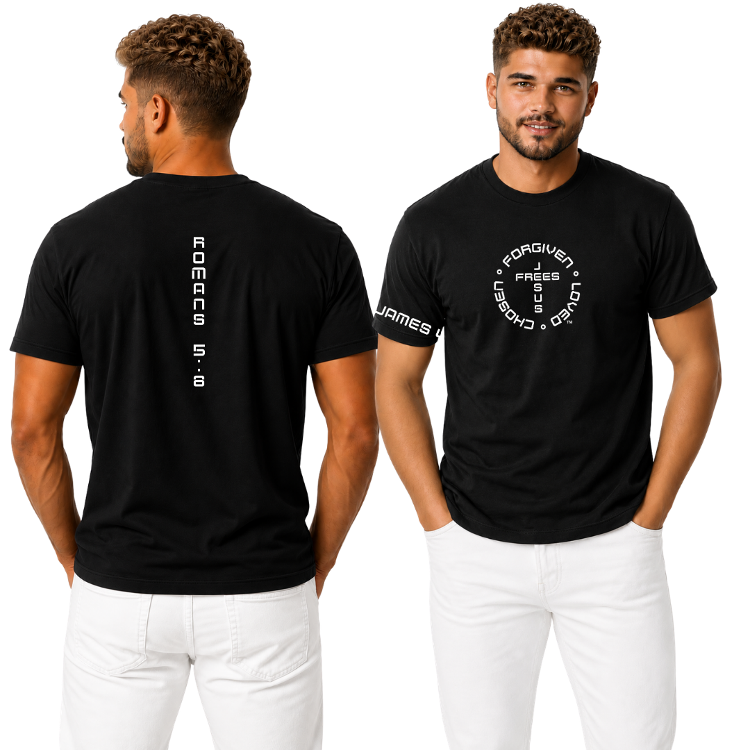 Jesus Frees - G20 Black Ultra Cotton Men's T-Shirt - Font 49 White