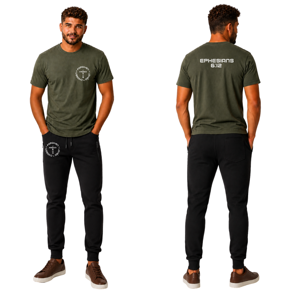 Jesus Frees | G20 Military Green Ultra Cotton Men's T-Shirt | Font 49 White