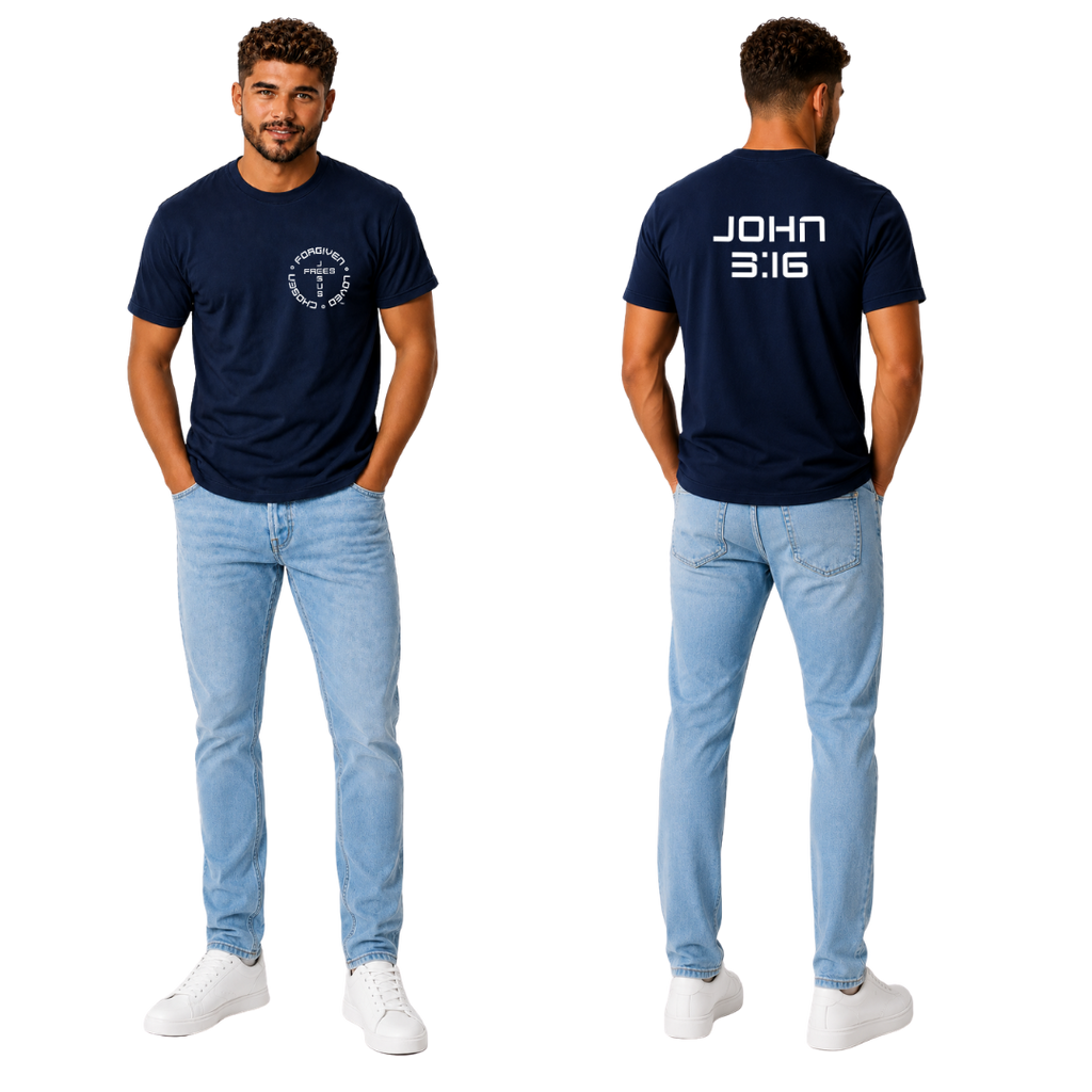 Jesus Frees | G20 Navy Ultra Cotton Men's T-Shirt | Font 49 White