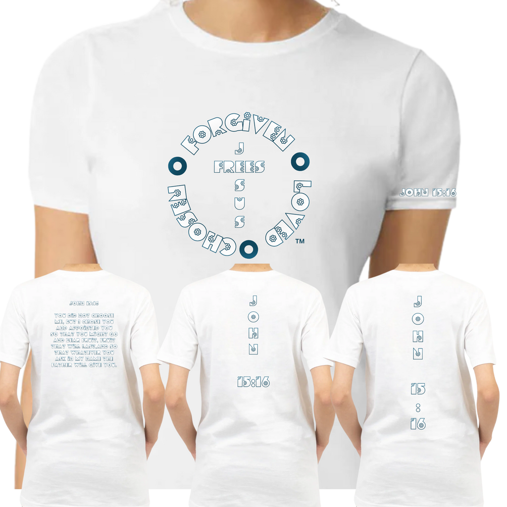 Jesus Frees - G64 Soft Style White Cotton T-Shirt - Font 299 Flowers - John 15:16