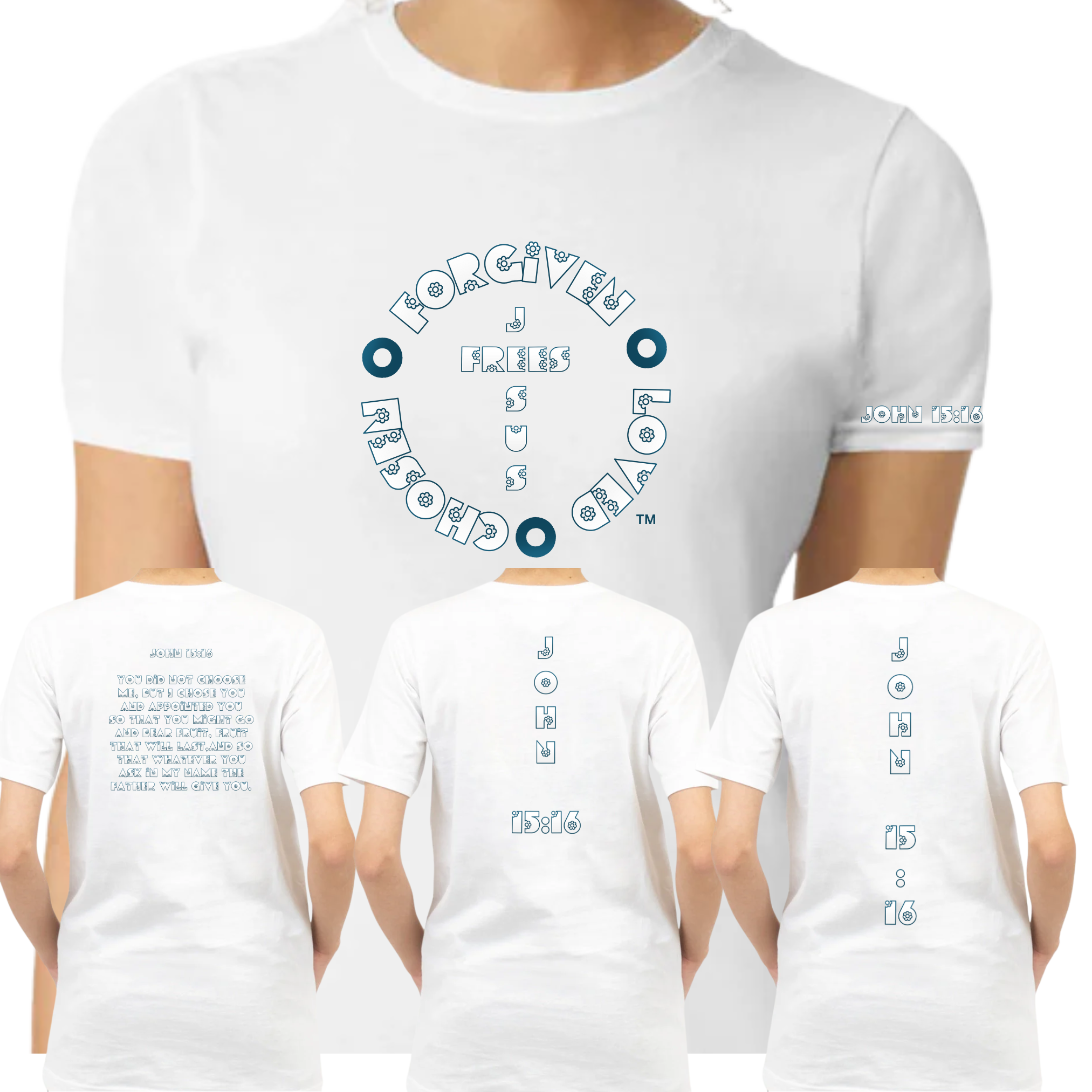 Jesus Frees - G64 Soft Style White Cotton T-Shirt - Font 299 Flowers - John 15:16
