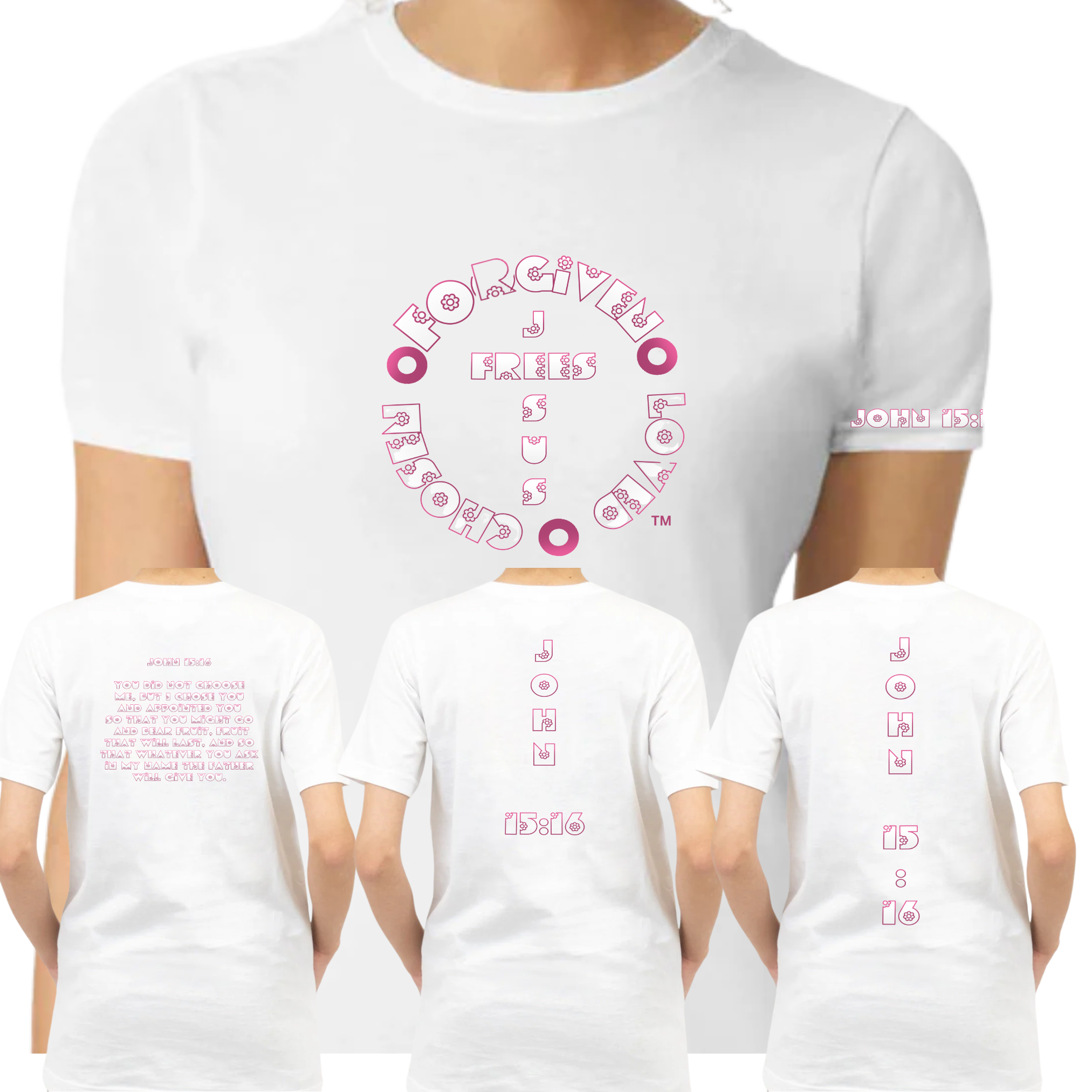 Jesus Frees - G64 Soft Style White Cotton T-Shirt - Font 299 Flowers - John 15:16