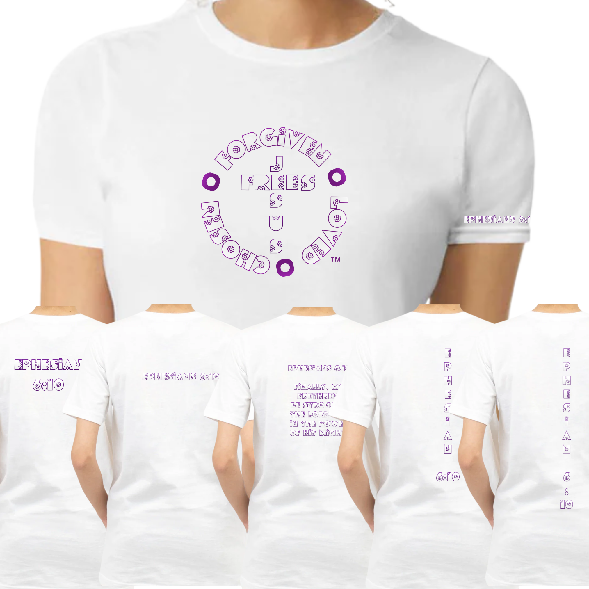 Jesus Frees - G64 Soft Style White Cotton Women's T-Shirt - Font 299 Flowers - Ephesians 6:10