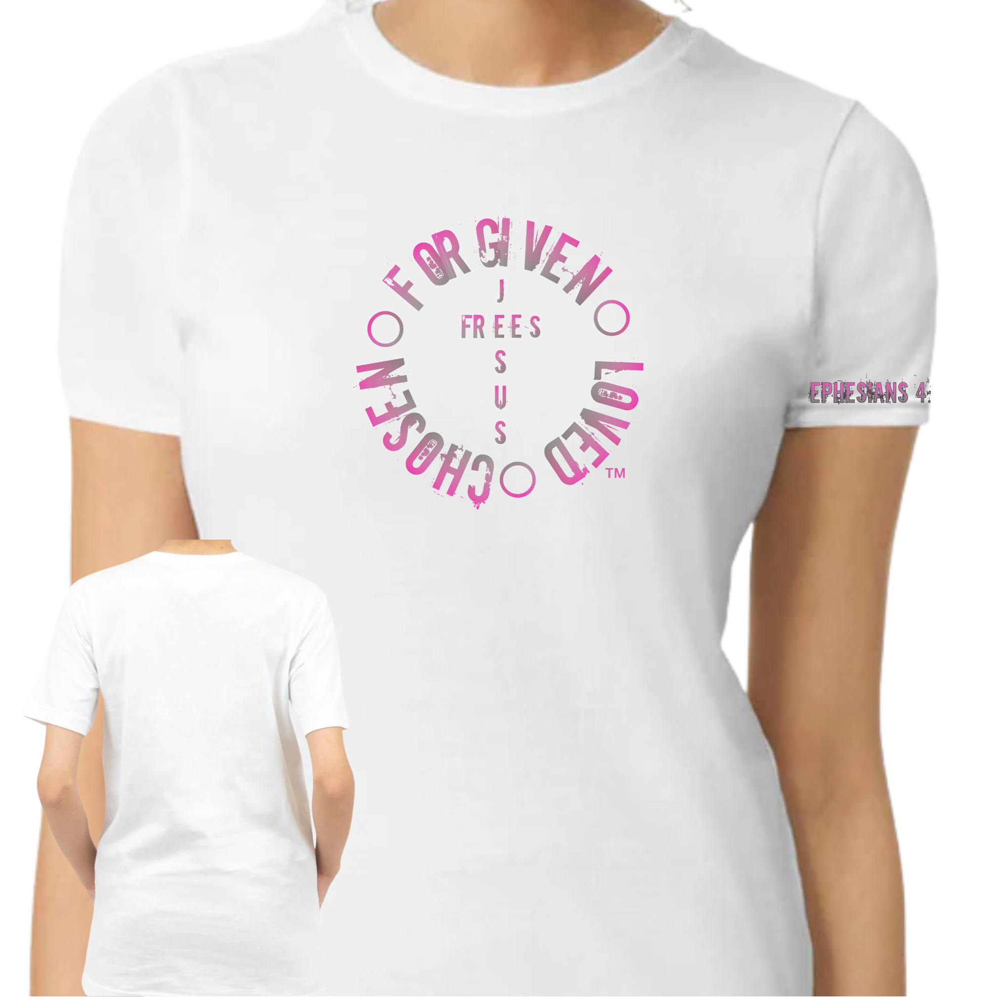 Jesus Frees - G64 Soft Style White Cotton Women's T-Shirt - Font 60 Pink Gray Fade