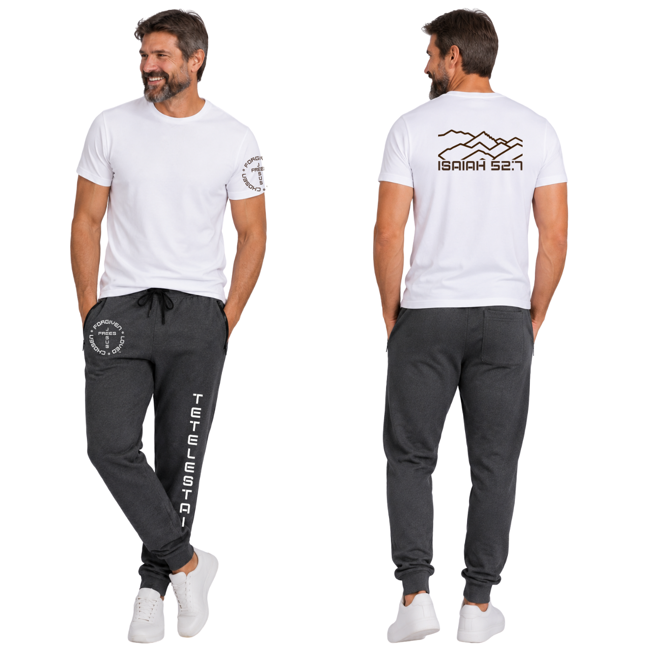Jesus Frees - G64 Soft Style White Cotton Men's T-Shirt - Font 49 Brown Montana Mountains