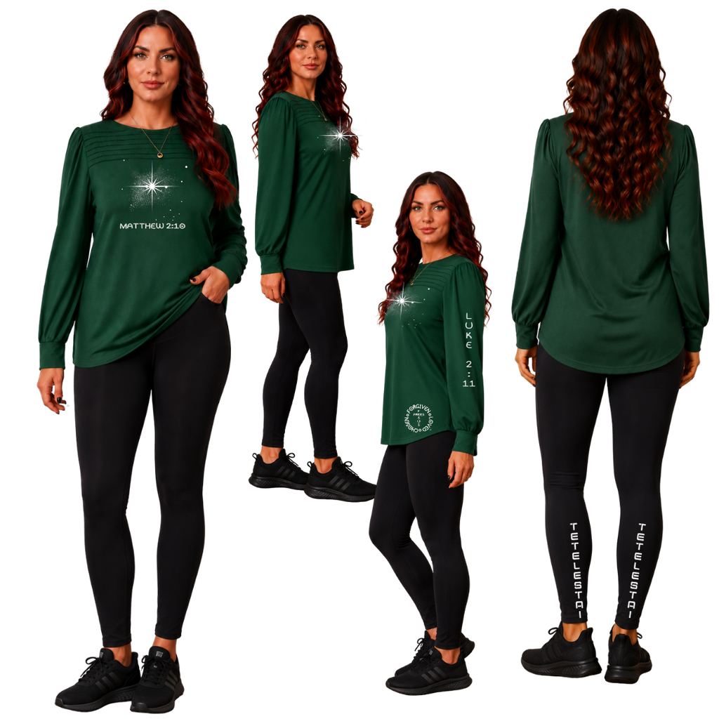 Jesus Frees | XD Long Sleeve Trendy Pleated Regular Fit Dress Tunics | Font 303 Star of Bethlehem | Christmas