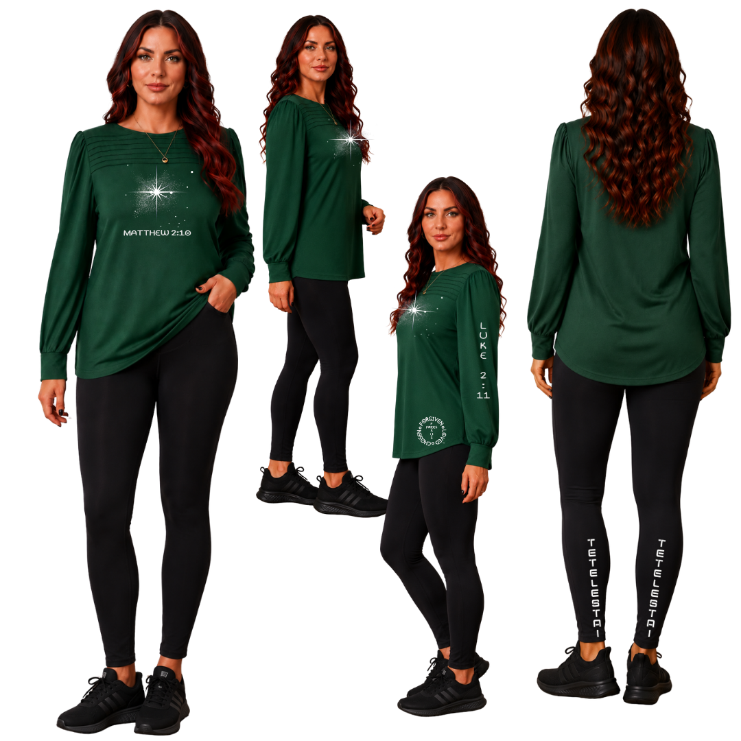 Jesus Frees | XD Long Sleeve Trendy Pleated Regular Fit Dress Tunics | Font 303 Star of Bethlehem | Christmas
