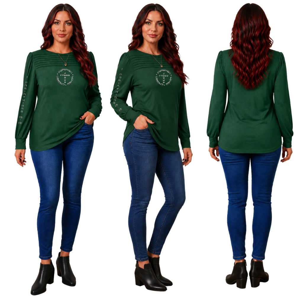 Jesus Frees | XD Long Sleeve Trendy Pleated Regular Fit Dress Tunics | Font 49 Gray Fade