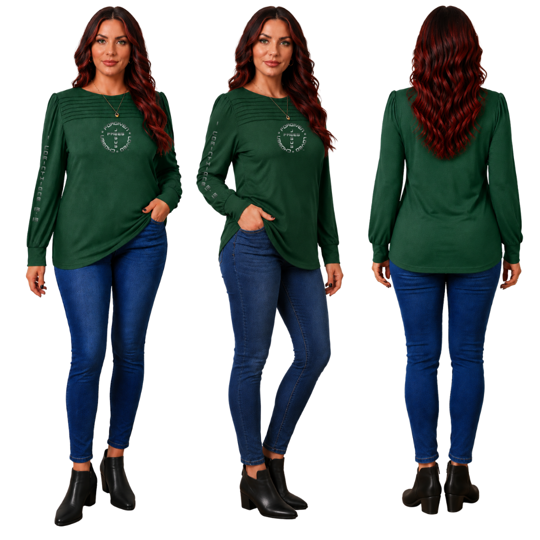 Jesus Frees | XD Long Sleeve Trendy Pleated Regular Fit Dress Tunics | Font 49 Gray Fade