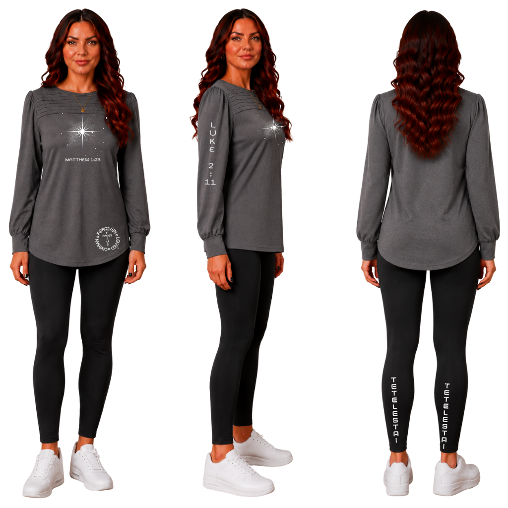 Jesus Frees | XD Long Sleeve Trendy Pleated Regular Fit Dress Tunics | Font 303 Star of Bethlehem | Christmas