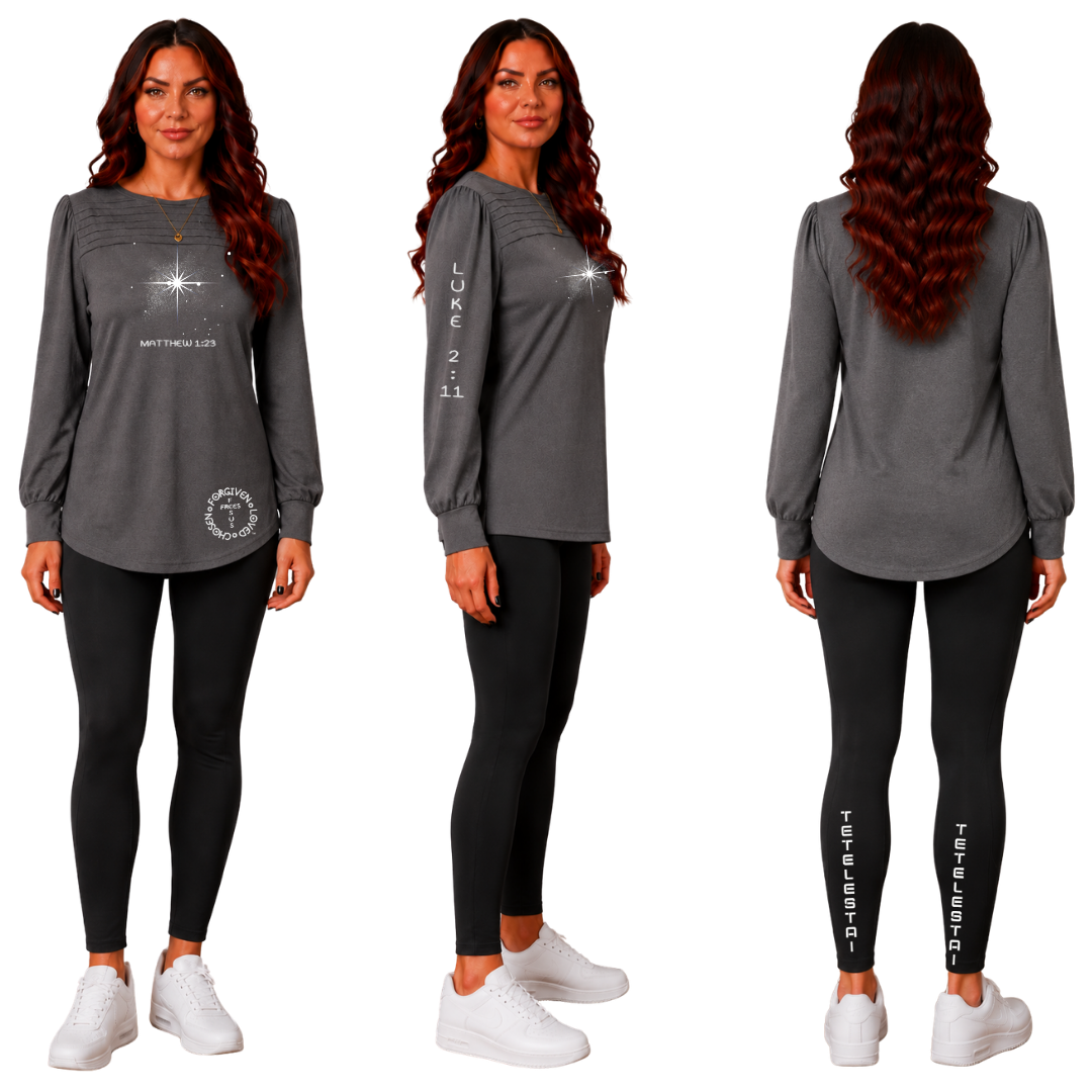 Jesus Frees | XD Long Sleeve Trendy Pleated Regular Fit Dress Tunics | Font 303 Star of Bethlehem | Christmas