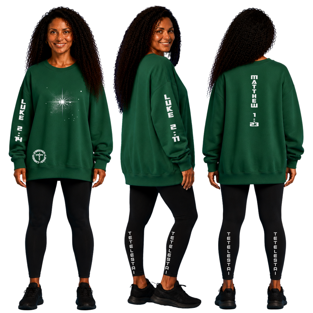 Jesus Frees™ Apparel Tetelestai Black Leggings Font 49 Green Fade with Green  Christmas shirt featuring Scripture Print Stare of Bethlehem and scripture Luke 2:14