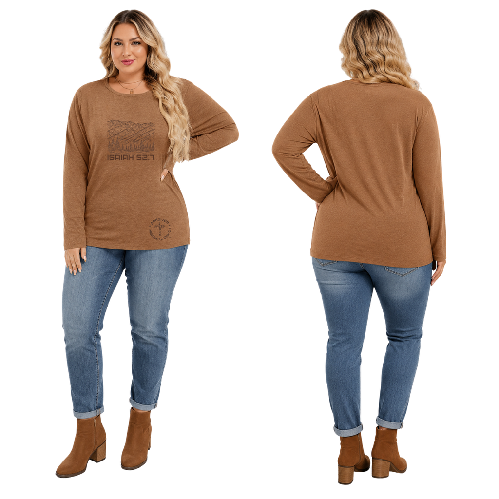 Jesus Frees™ Apparel | Women's Cotton Scripture Mountain Shirt | Coffee Heather Joell