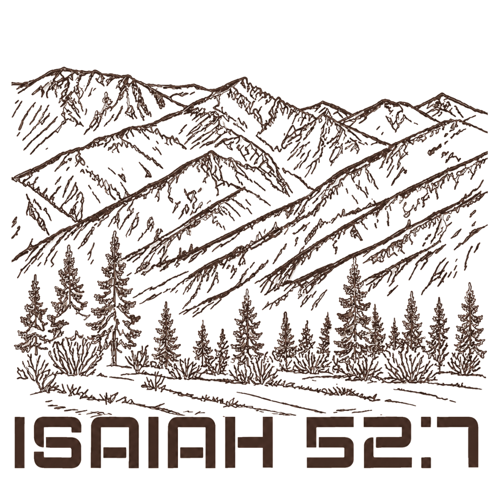 Jesus Frees Font 49 Brown Montana Mountains Isaiah 52:7 Scripture Print Design Christian T-Shirt
