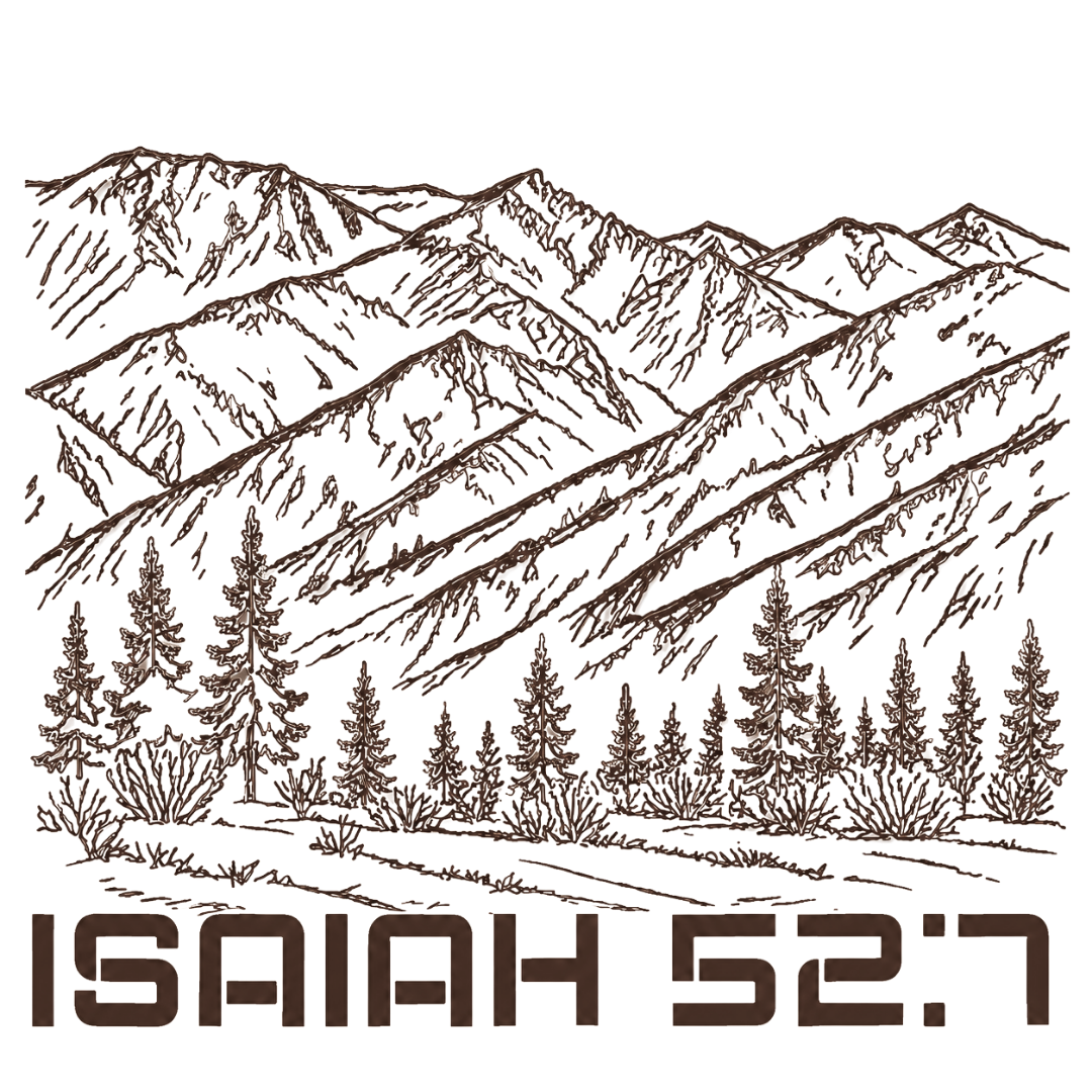 Jesus Frees Font 49 Brown Montana Mountains Isaiah 52:7 Scripture Print Design Christian T-Shirt