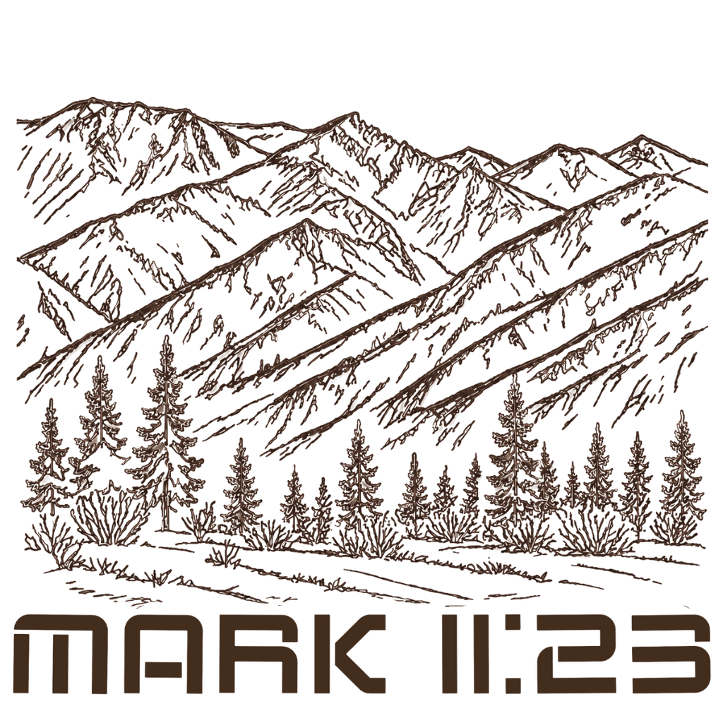 Jesus Frees Font 49 Brown Montana Mountains Mark 11:23 Scripture Print Design Christian T-Shirt