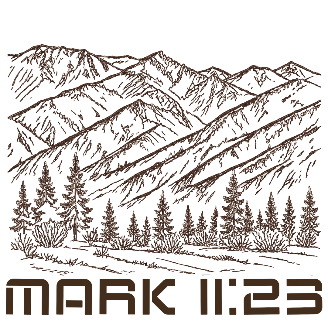 Jesus Frees Font 49 Brown Montana Mountains Mark 11:23 Scripture Print Design Christian T-Shirt