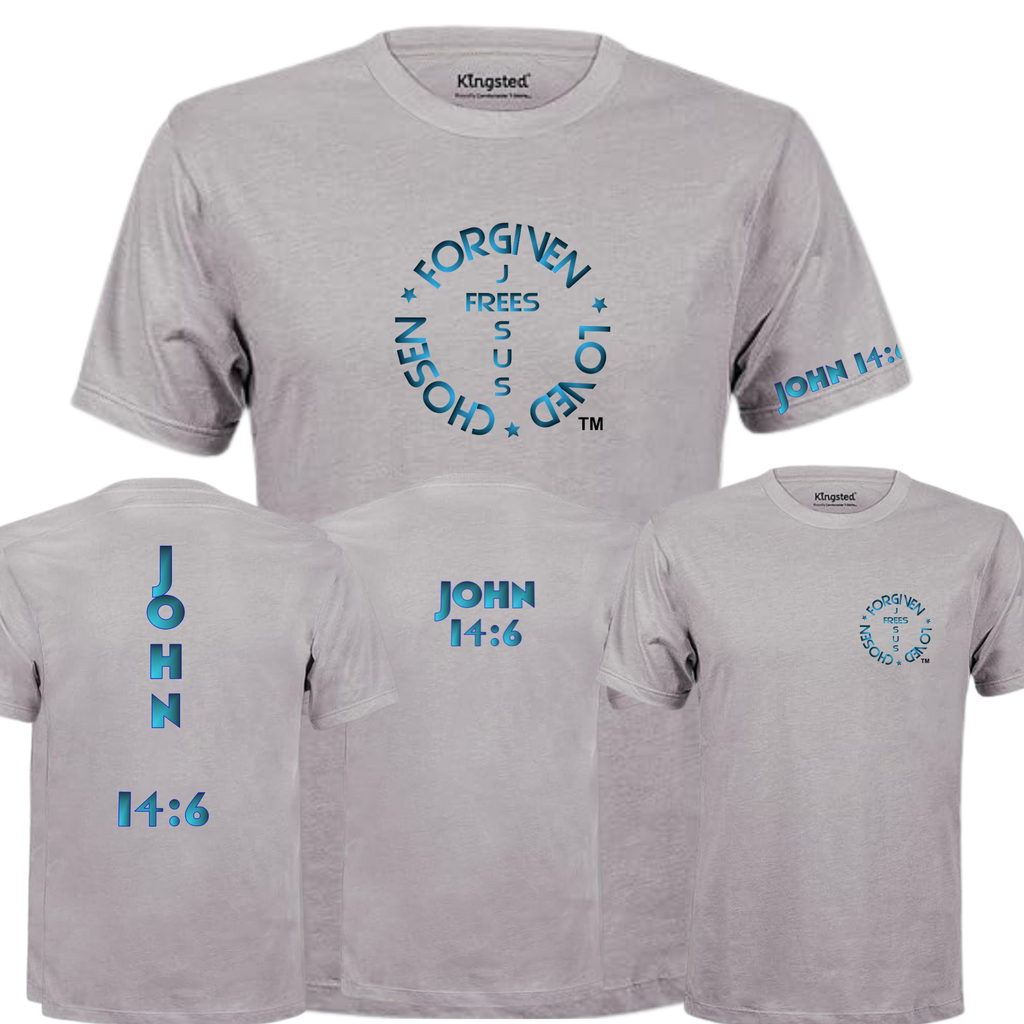 Jesus Frees - KD Men's Premium T-Shirt - Font 176 Blue Metallic John 14:6