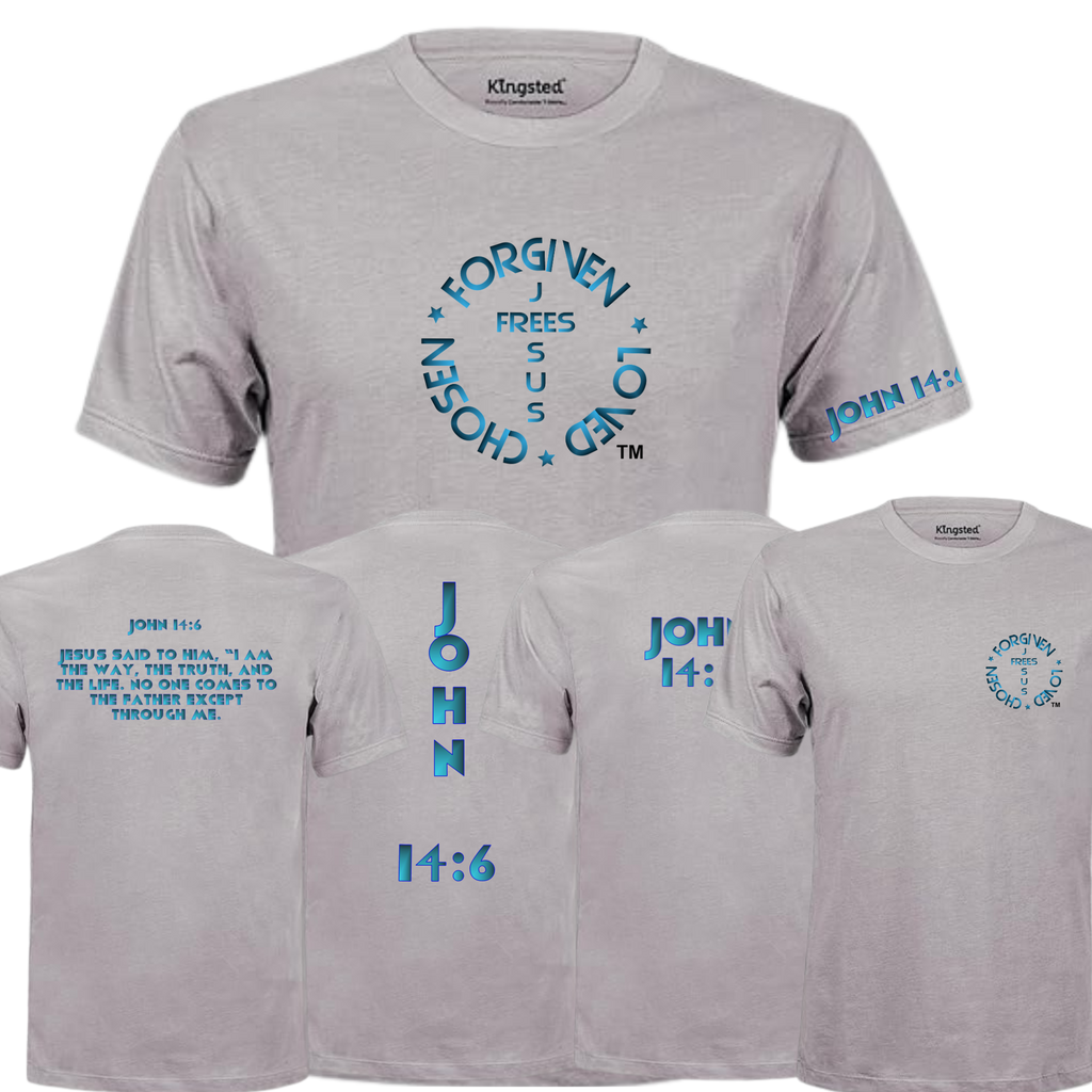 Jesus Frees - KD Men's Premium T-Shirt - Font 176 Blue Metallic John 14:6