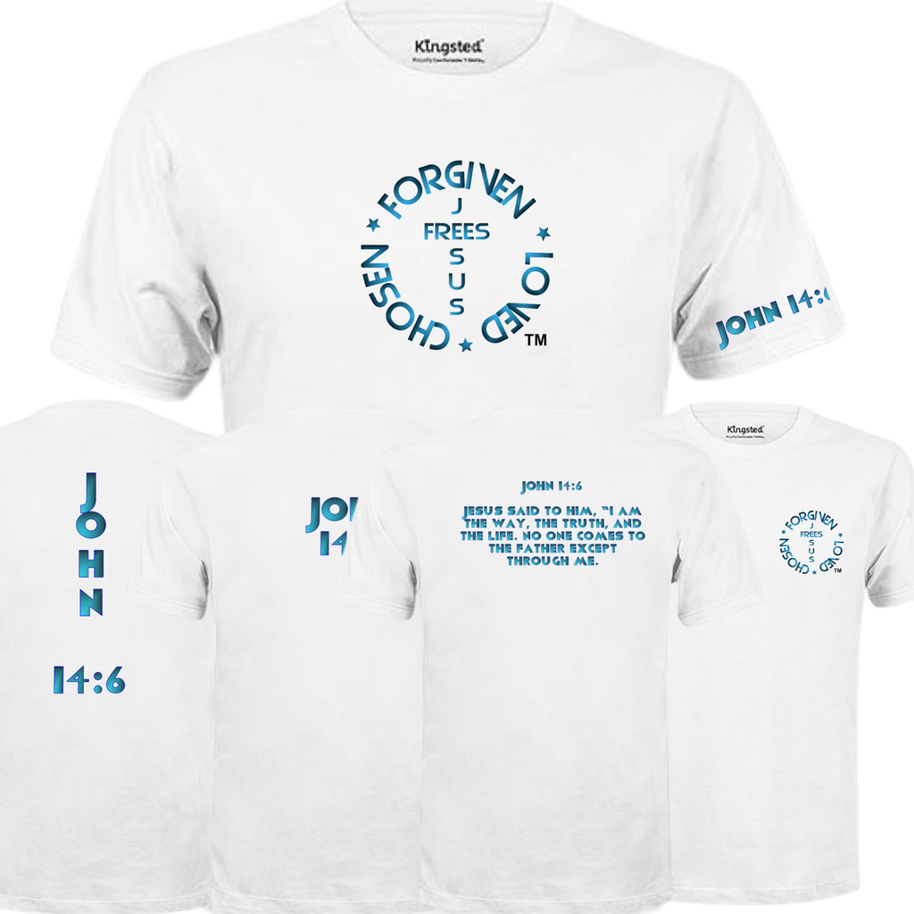 Jesus Frees - KD Men's Premium T-Shirt - Font 176 Blue Metallic John 14:6