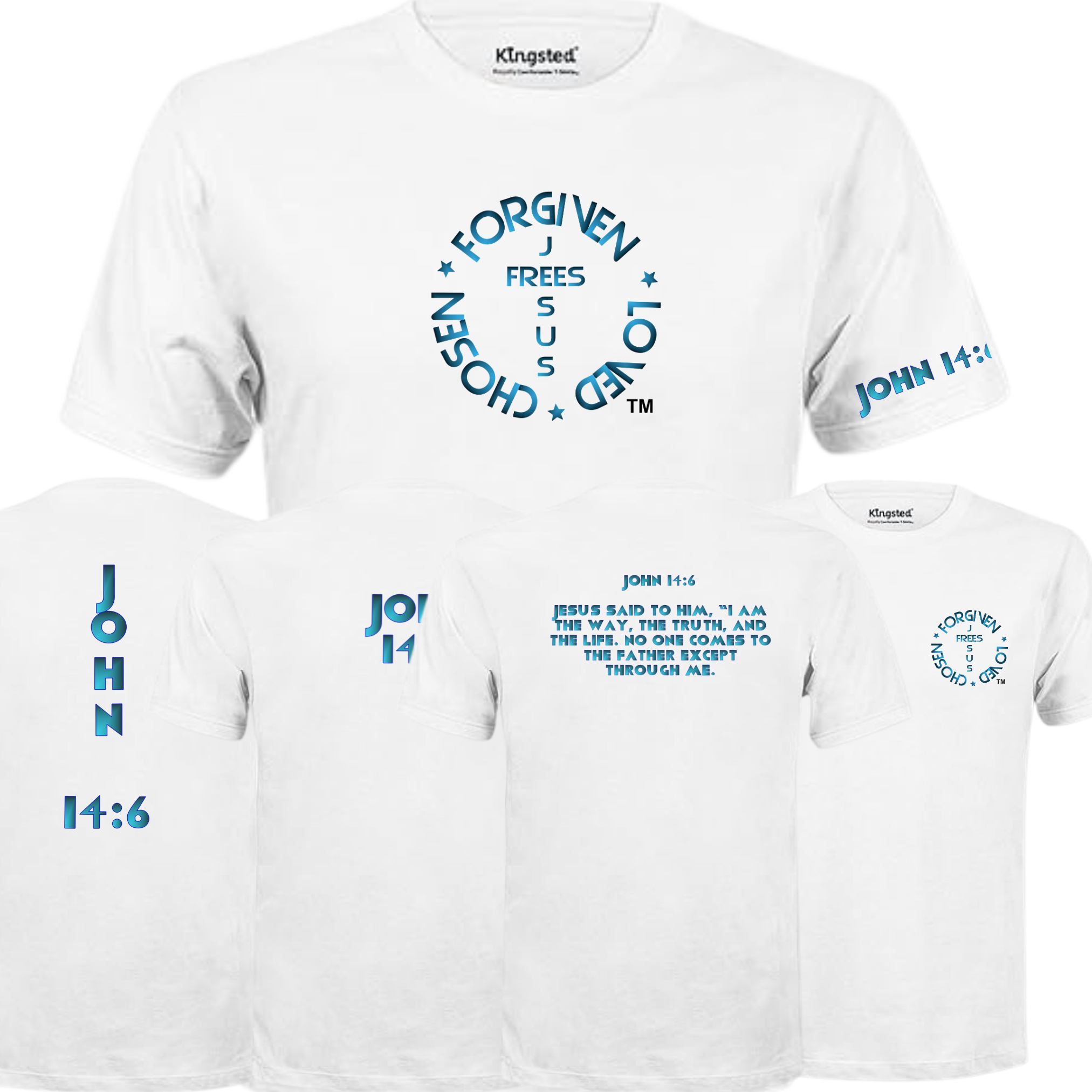 Jesus Frees - KD Men's Premium T-Shirt - Font 176 Blue Metallic John 14:6