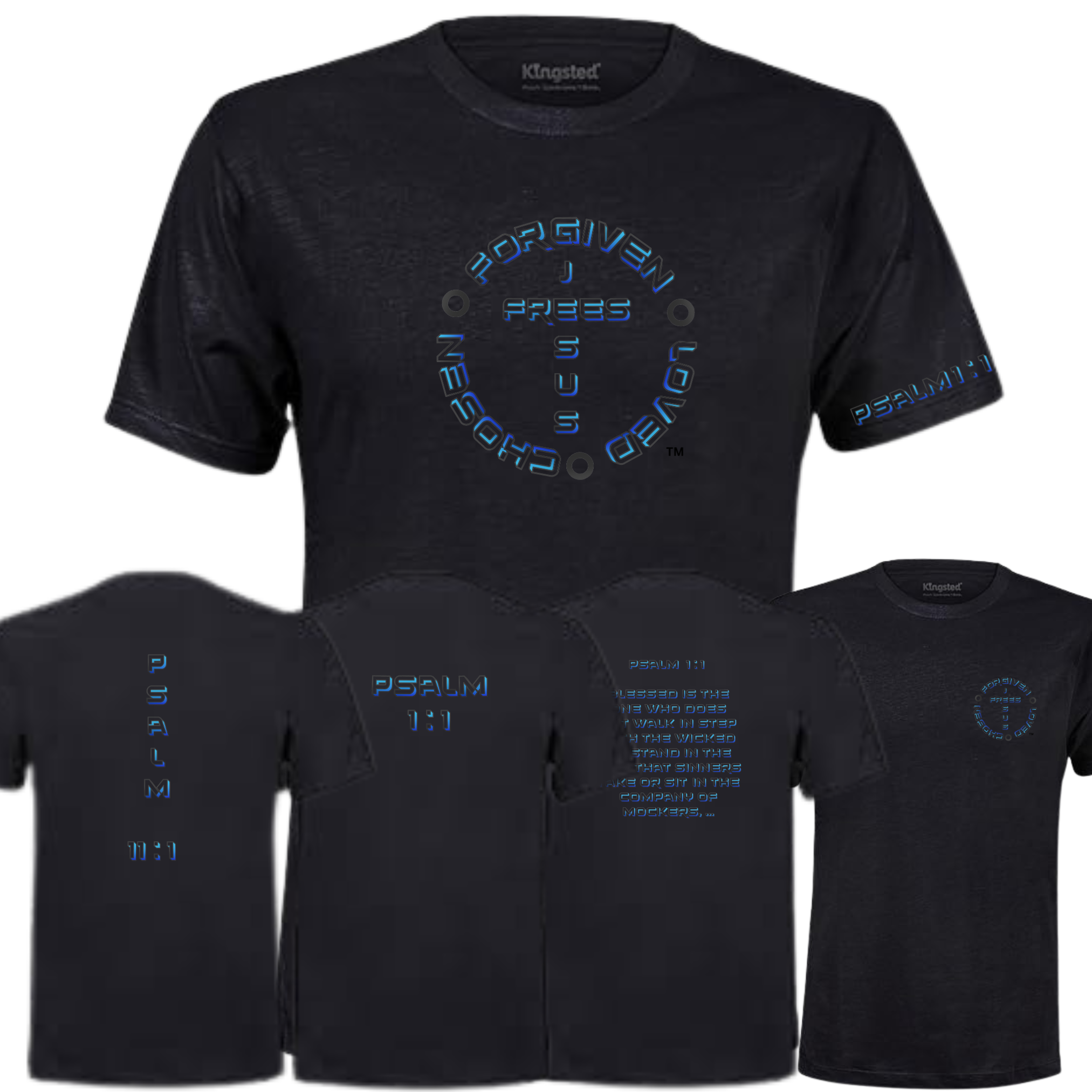 Jesus Frees - KD Men's Premium T-Shirt - Font 126 Blue & Black Psalm 1:1
