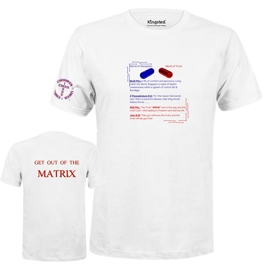 Jesus Frees - KD Men's Short Sleeve Premium White Shirt - The Matrix (Blue Pill vs Red Pill)
