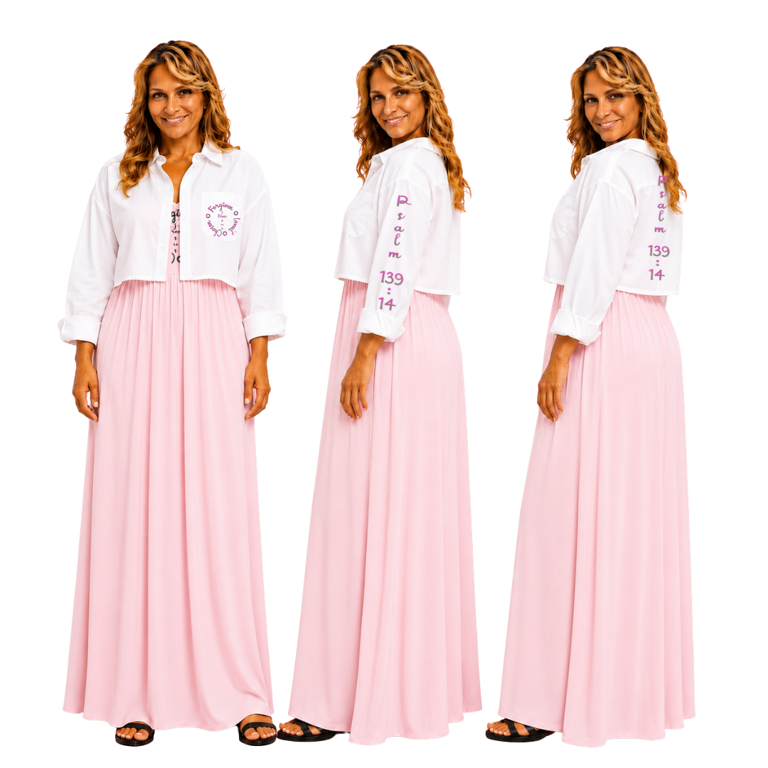 Jesus Frees - Cropped Lite Long Sleeve White Summer Jacket - Font 223