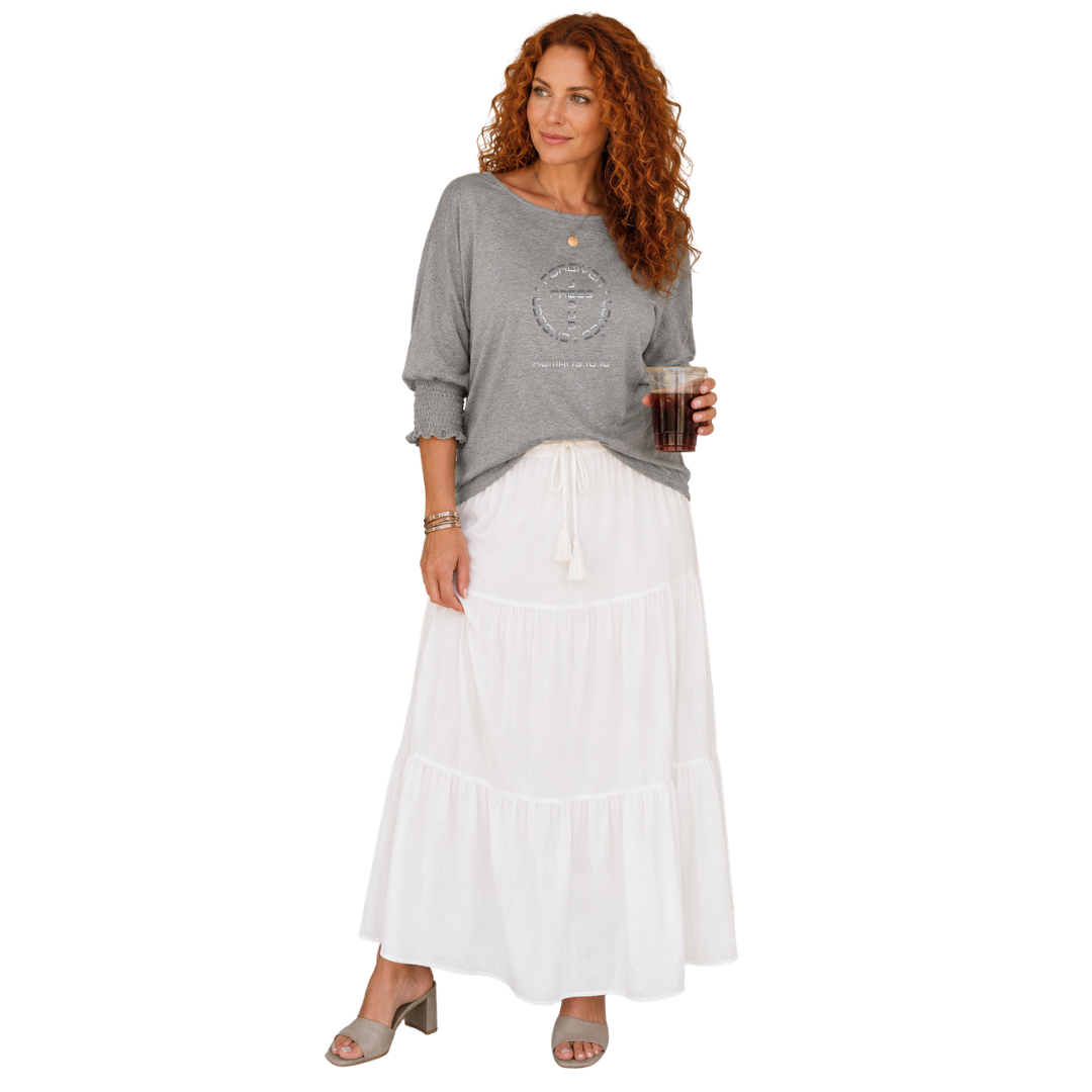 Jesus Frees - DK Women's Boat Neckline 3/4 Elastic Cuff - Font 49 Gray Fade