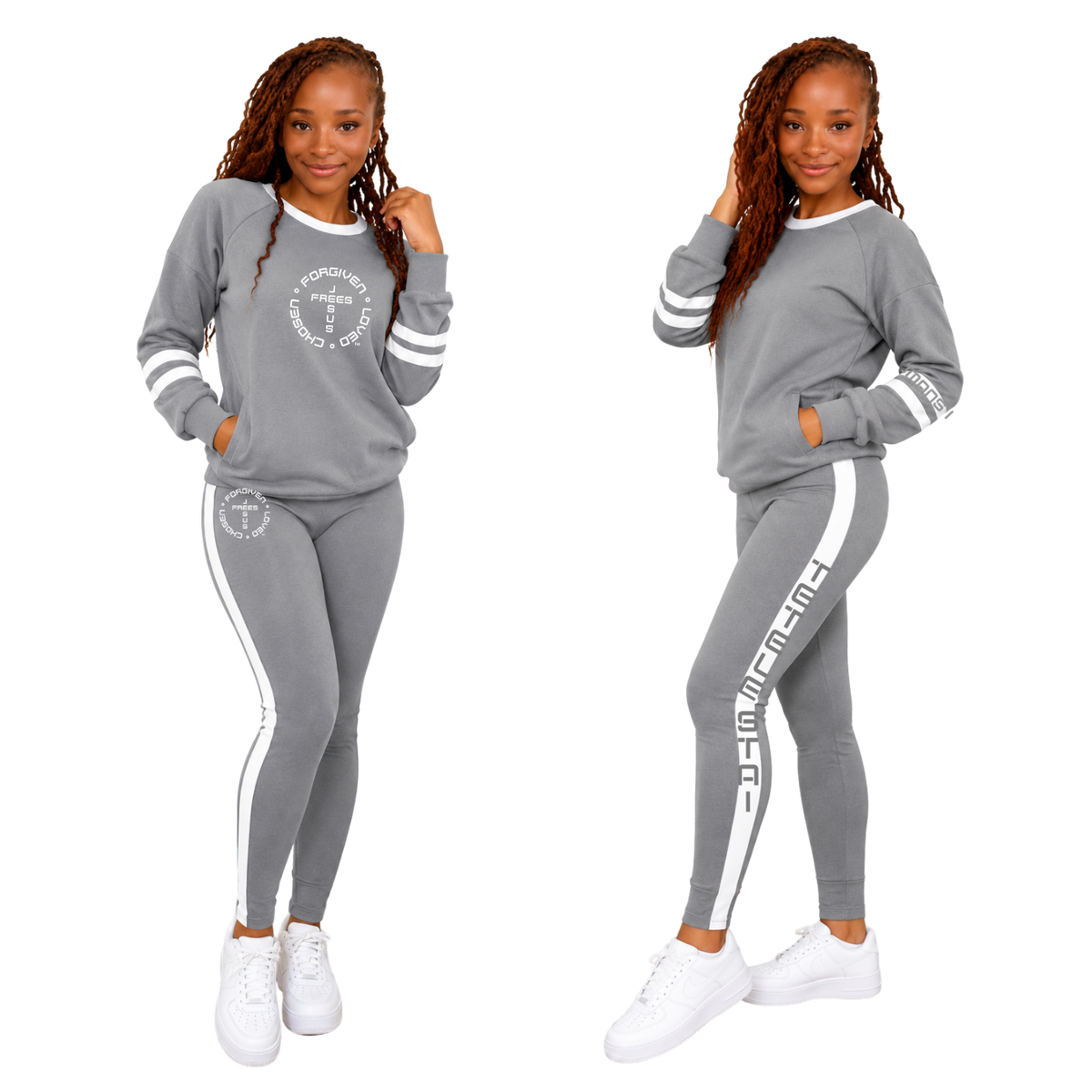 Jesus Frees™ Apparel | Women's Gray Long Sleeve Scripture Shirt | 49 Gray