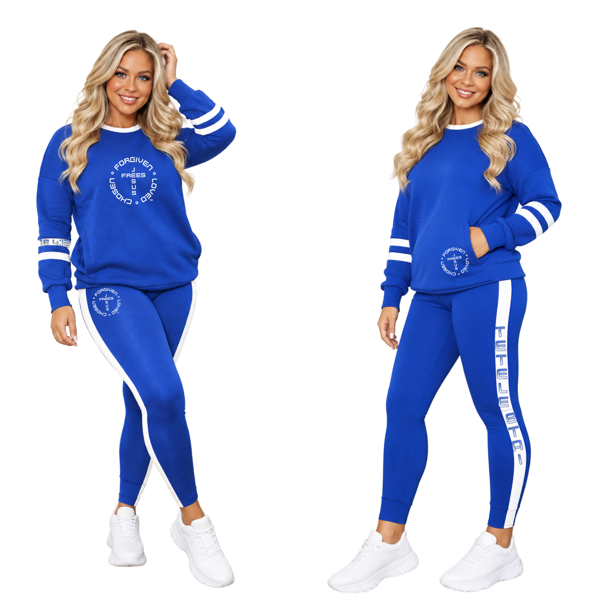 Jesus Frees™ Apparel | Women's Blue Long Sleeve Scripture Shirt | 49 Blue