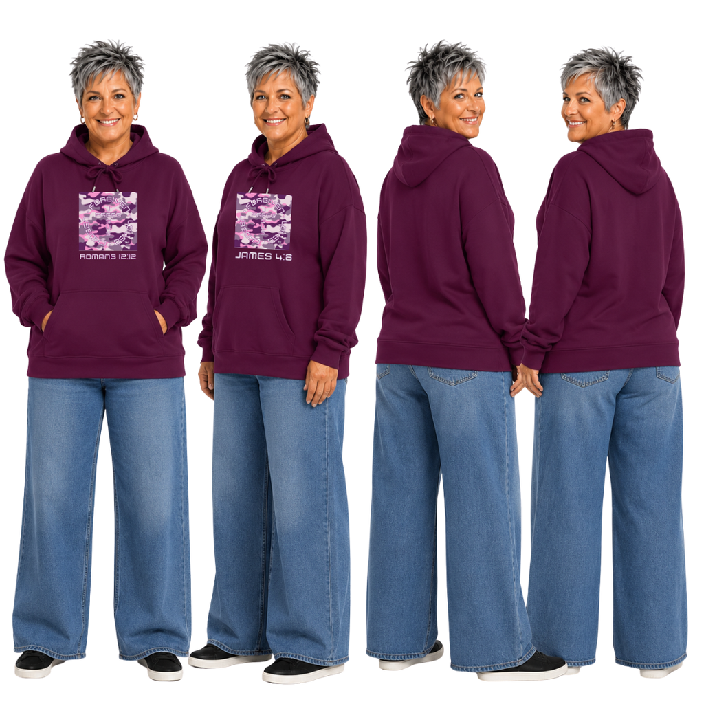 Jesus Frees™ Apparel | Women's Purple Scripture Hoodie | Camo Font 49 White