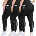 PLUS SIZE BLACK LEGGINS WITH POCKETS PRINTED "TETELESTAI" - Soft High Waisted Tummy Control Workout Pants