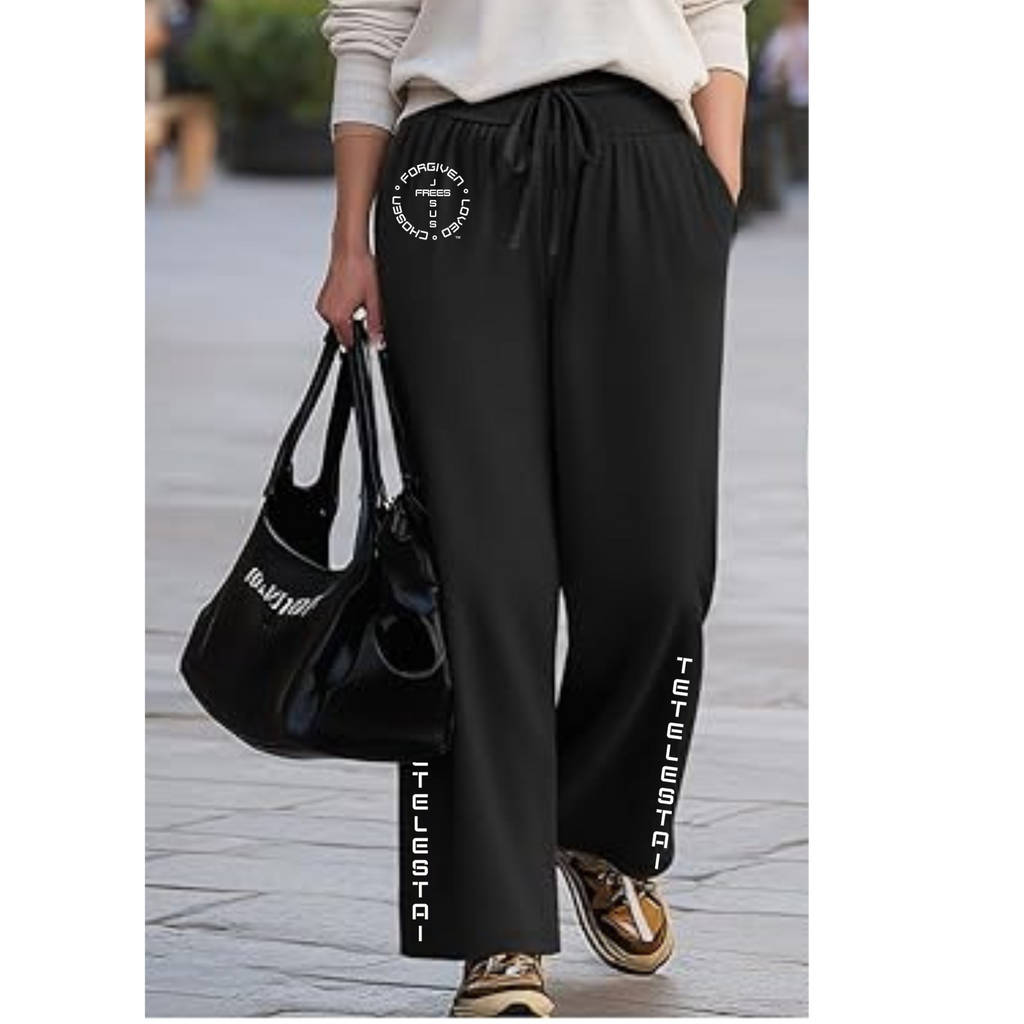 Jesus Frees™ Apparel | Women’s Plus Size Wide Leg Scripture Pants | Font 49 White | Neer