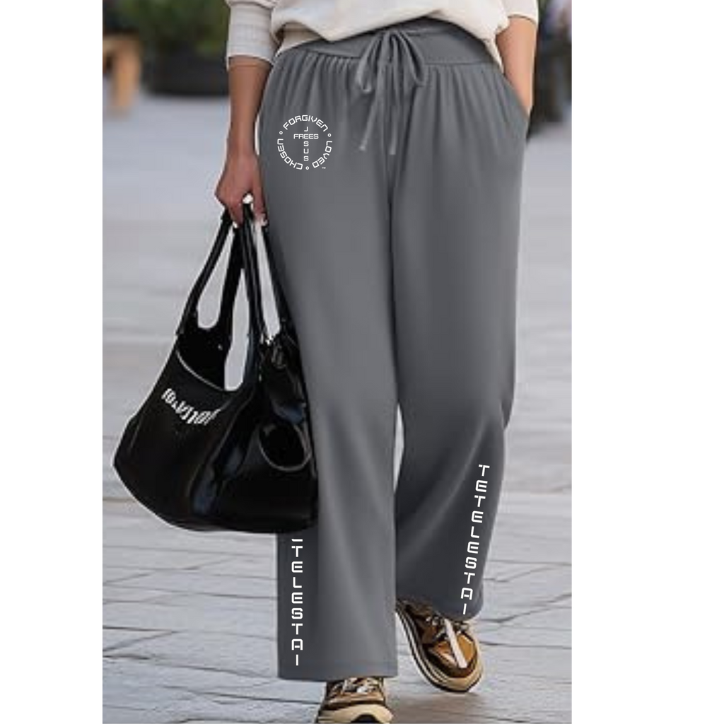Jesus Frees™ Apparel | Women’s Plus Size Wide Leg Scripture Pants | Font 49 White | Neer