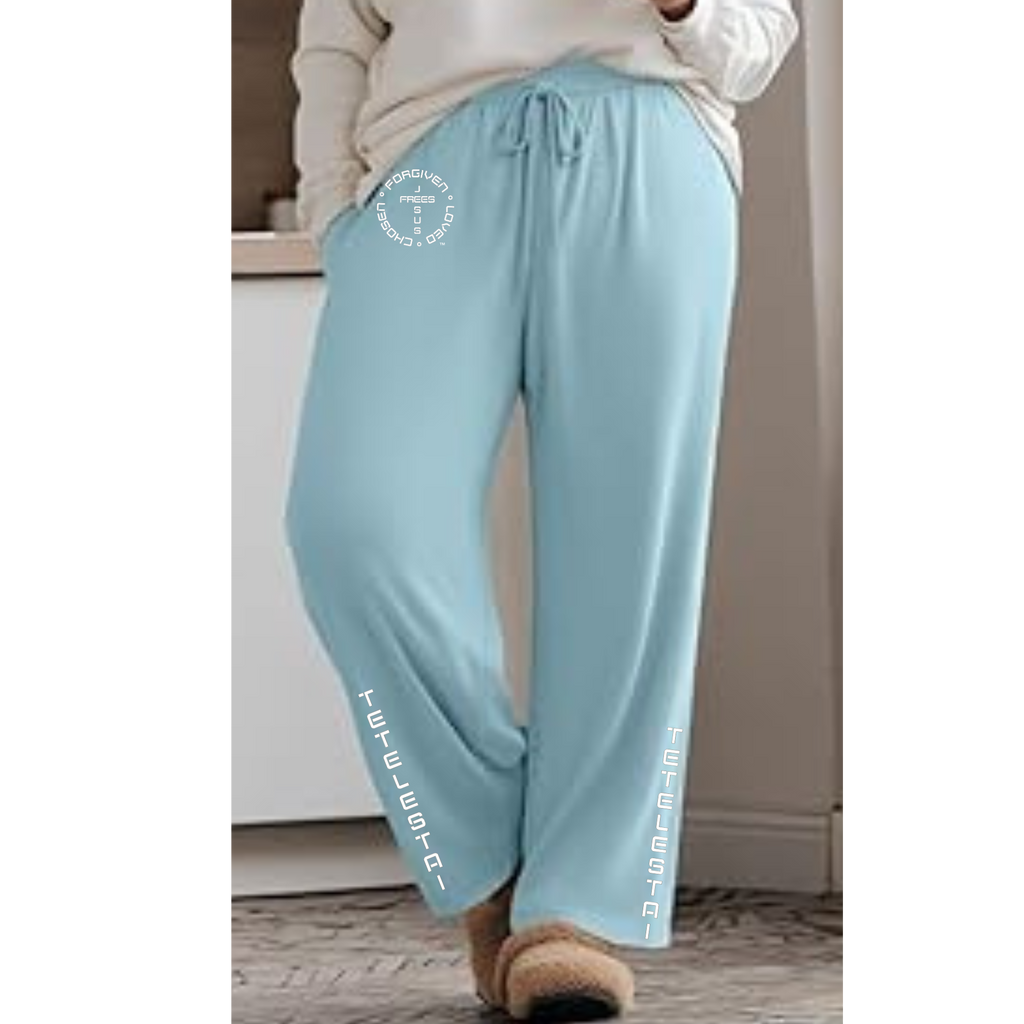 Jesus Frees™ Apparel | Women’s Plus Size Wide Leg Scripture Pants | Font 49 White | Neer