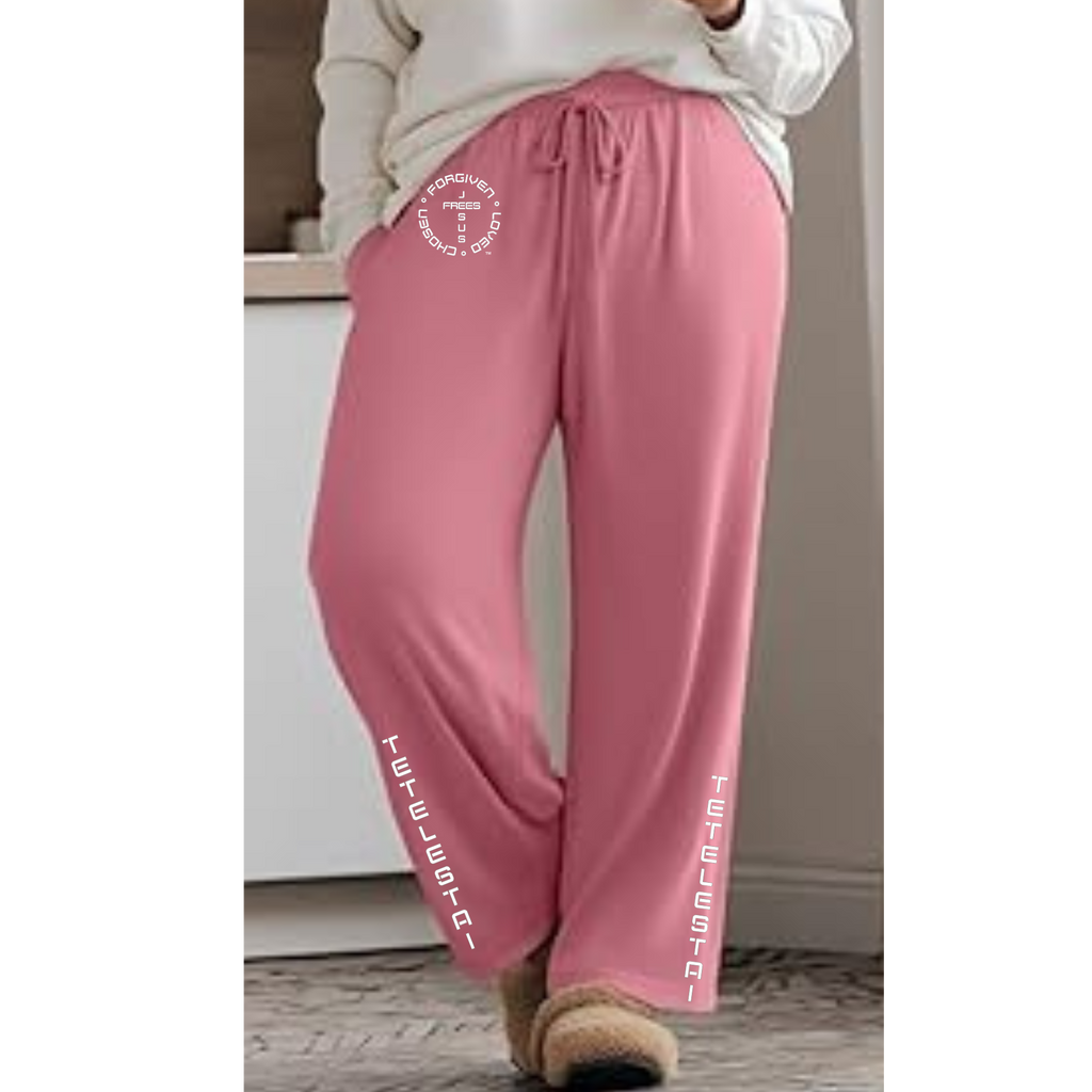 Jesus Frees™ Apparel | Women’s Plus Size Wide Leg Scripture Pants | Font 49 White | Neer