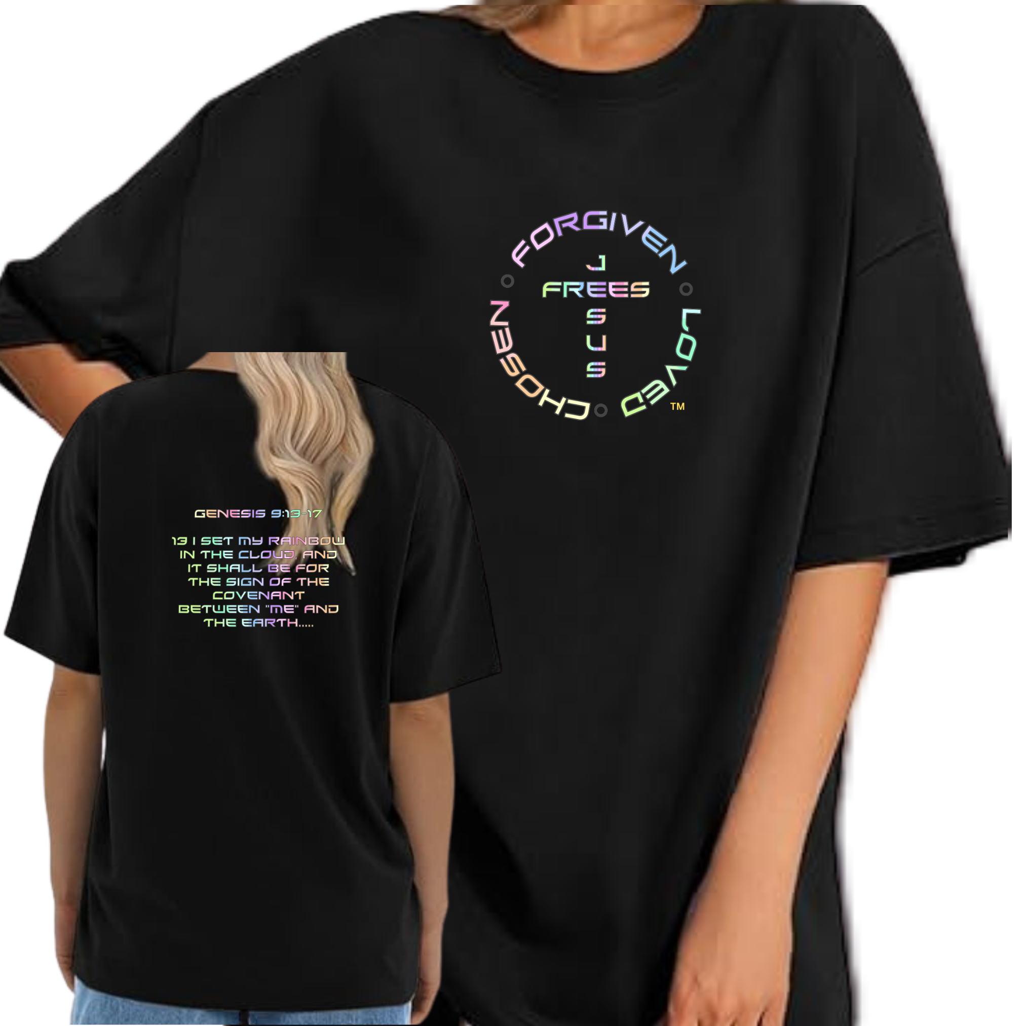 Jesus Frees - SICU Oversized Short Sleeve Women's Shirt - God's Covenant 153 Rainbow