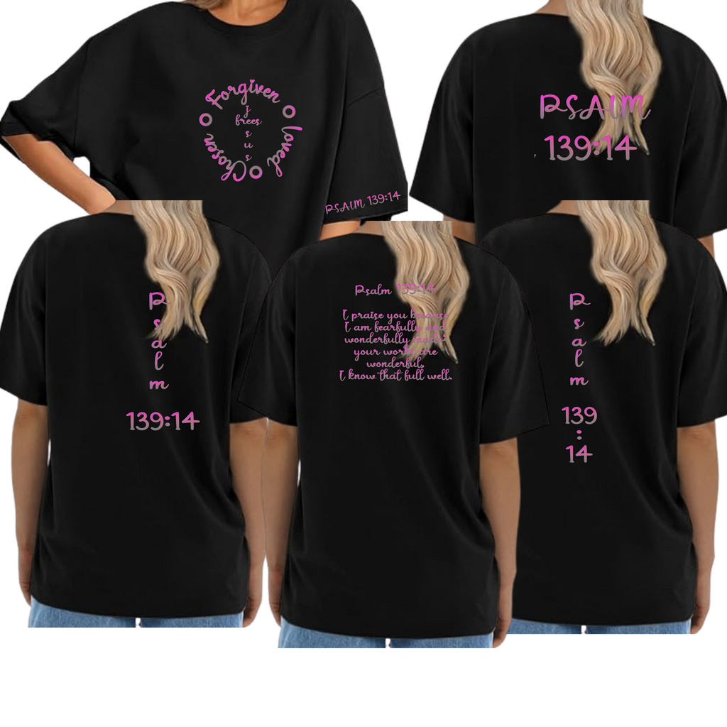 Jesus Frees - SICU Oversized Short Sleeve Women's Shirt - Font 223 Pink Gray Psalm 139:14
